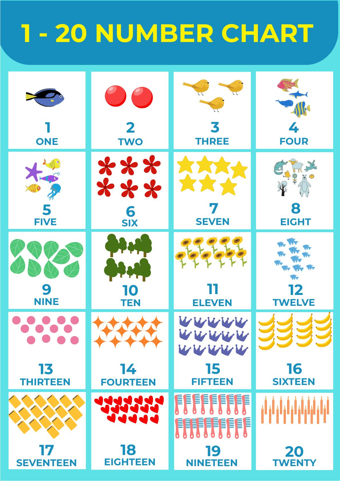 1-20 Number Chart In Illustrator, Pdf - Download | Template with regard to 20 Chart Printable Free