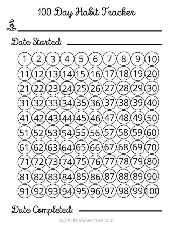 100 Day Chart Printable Free