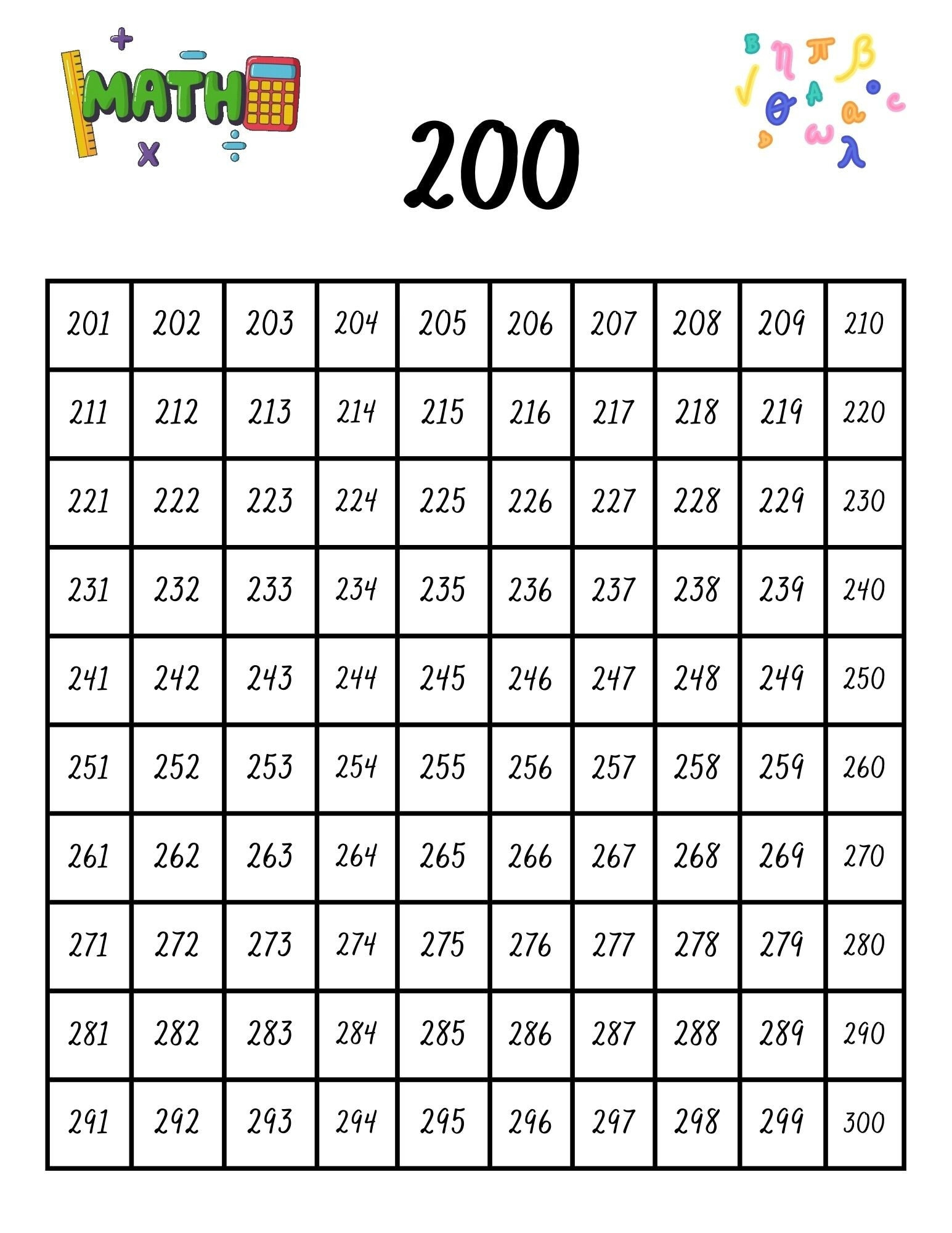 200 Chart (Digital, Printable) - Instant Download - Etsy with regard to 200 Chart Printable