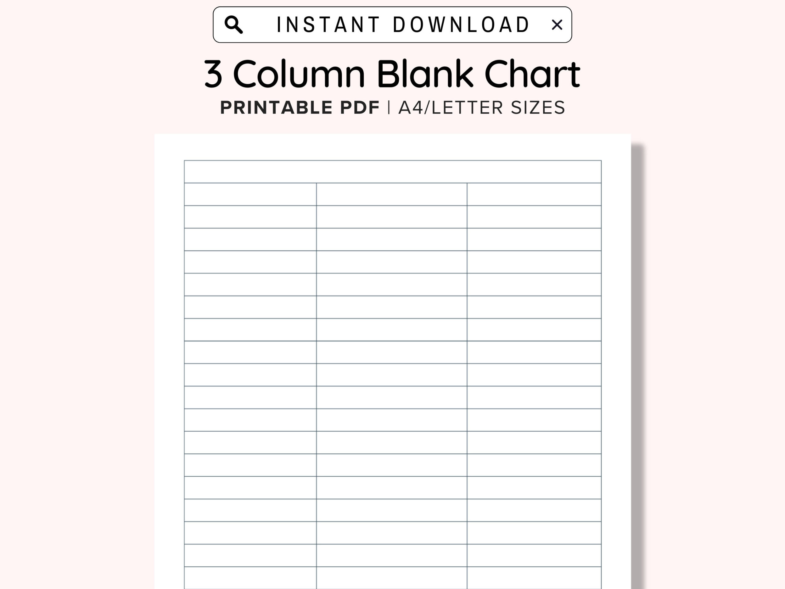 3 Blank Columns Chart Text Input Print And Write Printable Digital within Blank Chart Printable