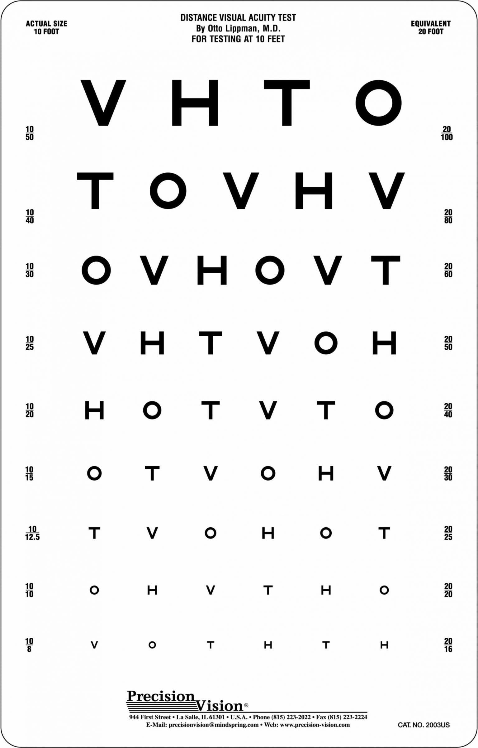 3 Meter (10Ft) Hotv Translucent Eye Chart - Precision Vision regarding Snellen Chart Printable 3m