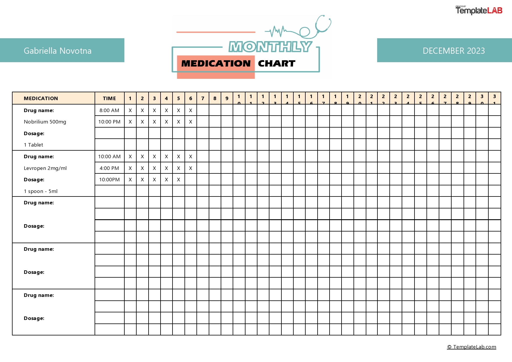 40 Great Medication Schedule Templates (+Medication Calendars) within Medication Chart Printable