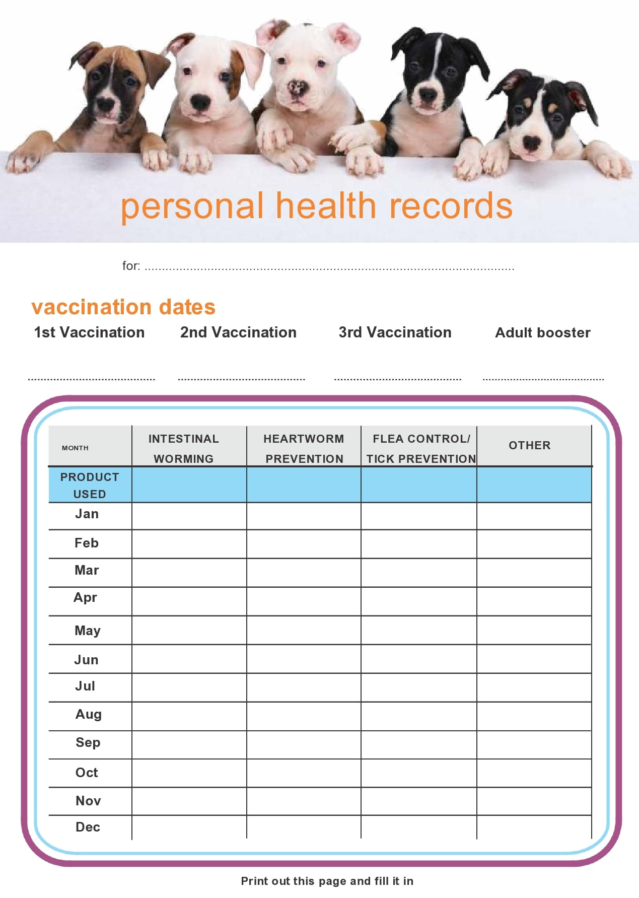 40 Printable Dog / Puppy Vaccination Records - Templatearchive pertaining to Puppy Vaccination Chart Printable Free