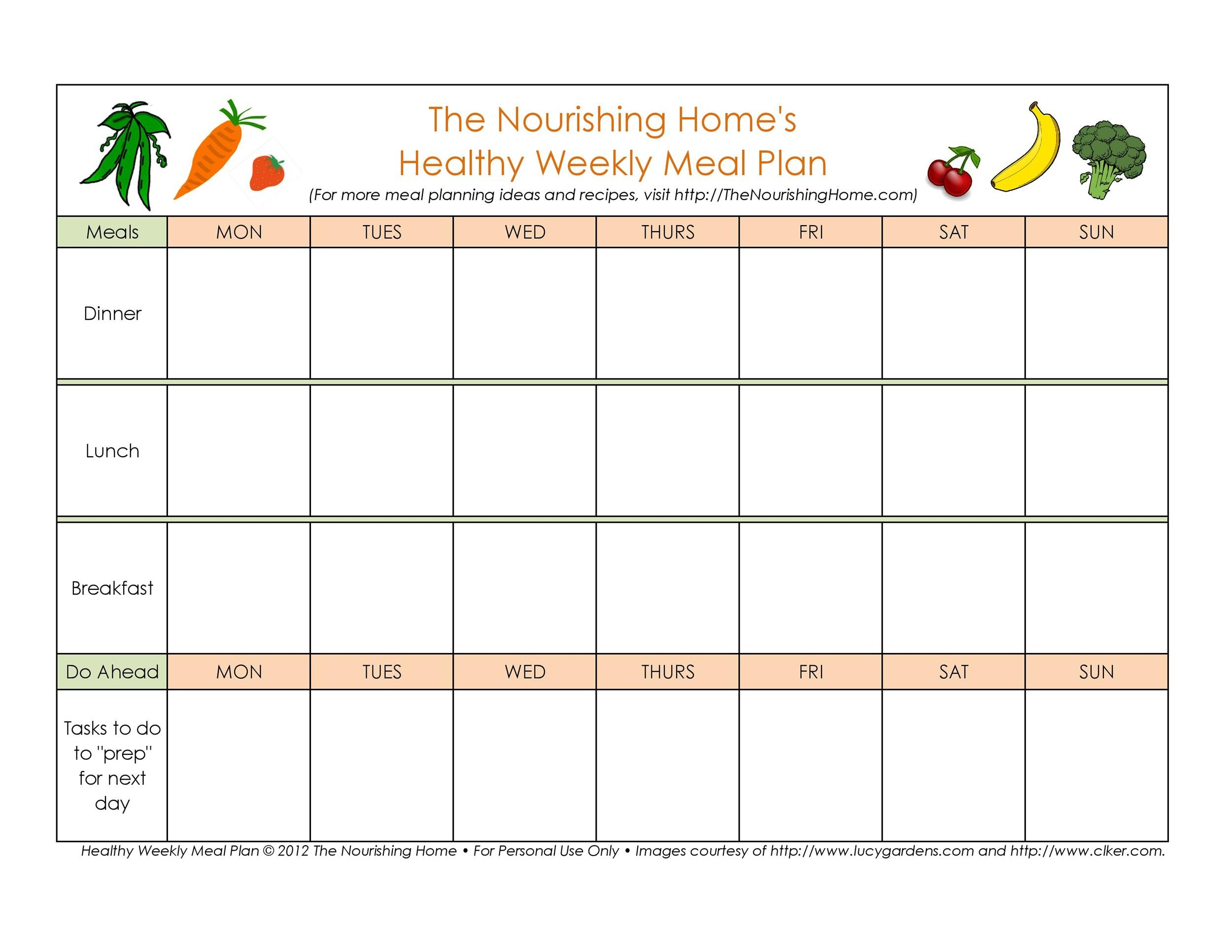 40+ Weekly Meal Planning Templates ᐅ Templatelab with regard to Weekly Food Chart Printable