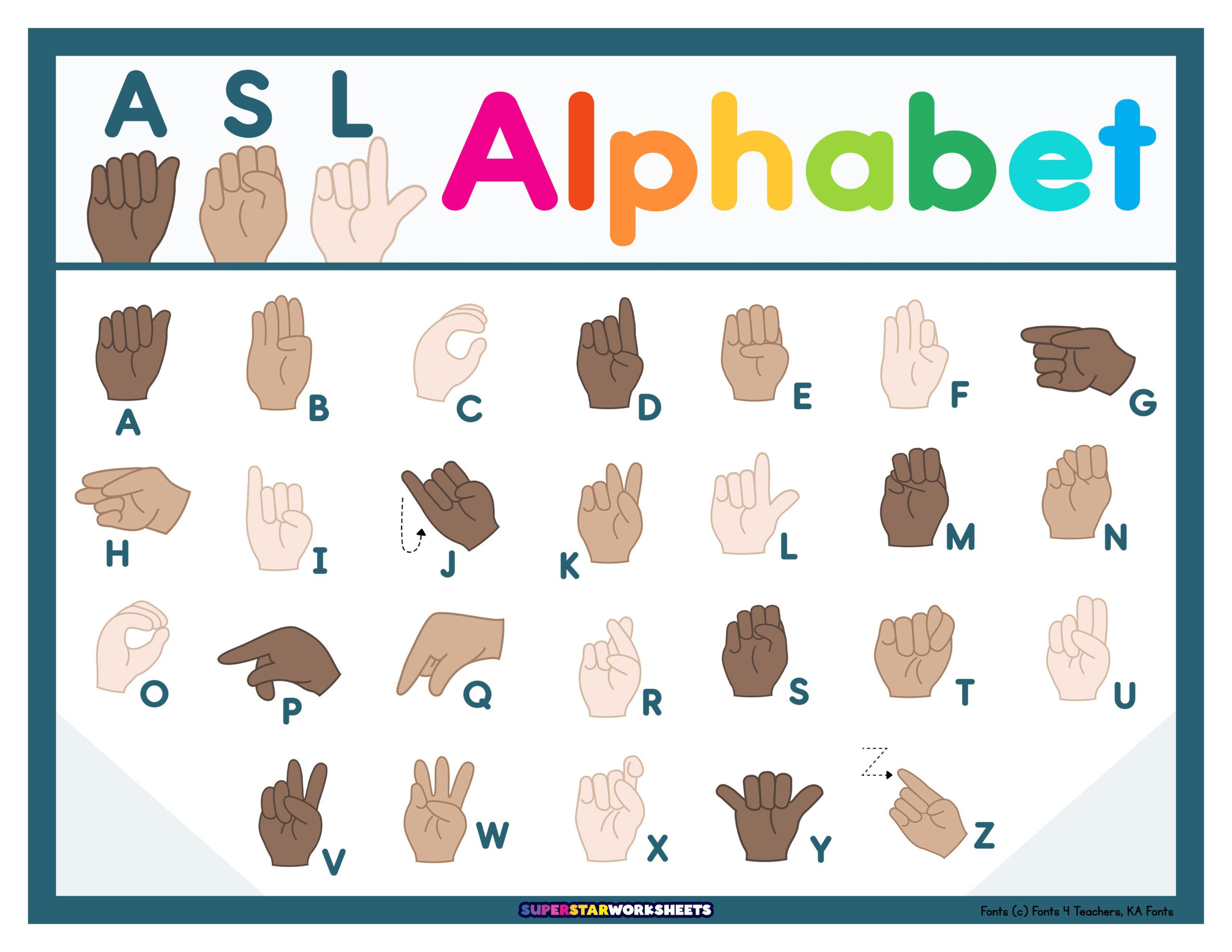 Asl Alphabet Chart - Superstar Worksheets in Basic Sign Language Chart Printable