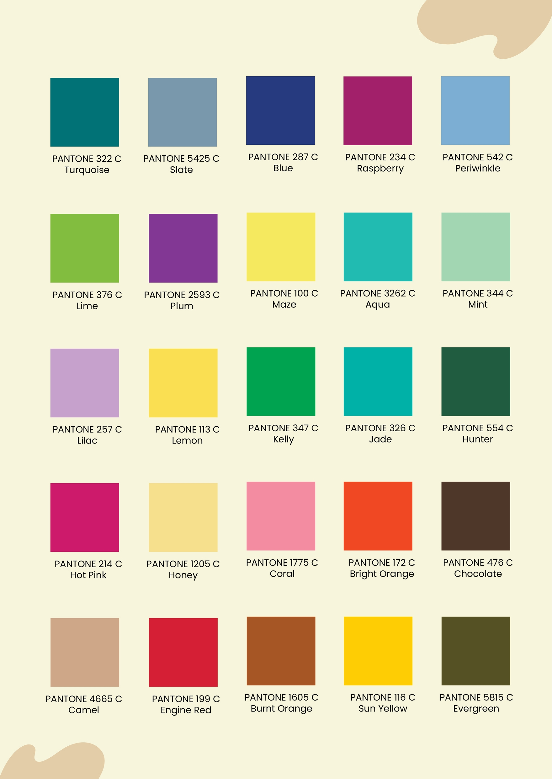 Basic Pantone Color Chart In Illustrator, Pdf - Download intended for Pantone Color Chart Printable