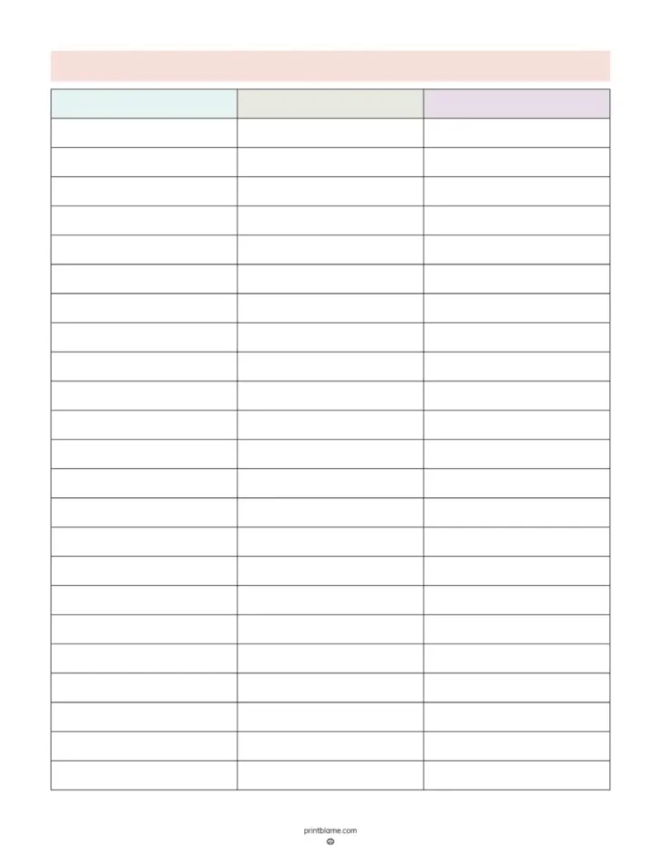 Three Column Chart Printable