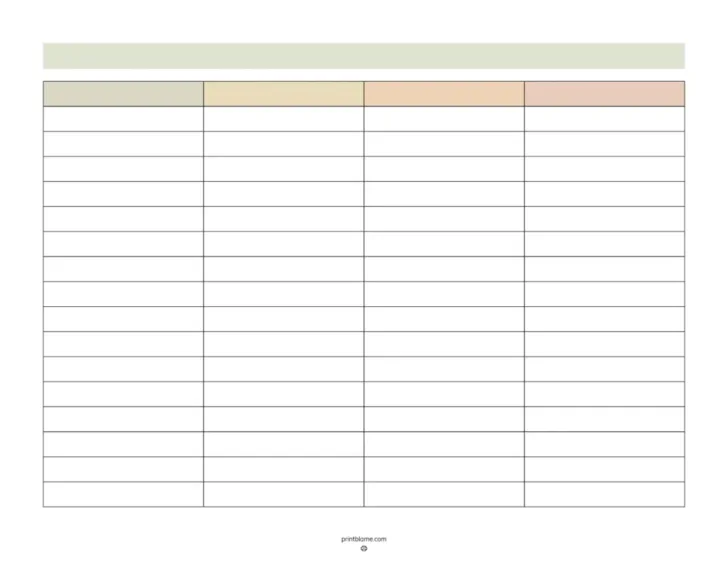 4 Column Chart Printable