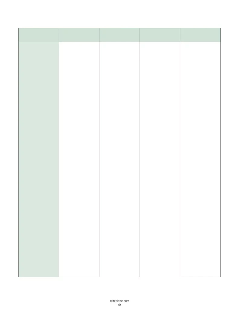 Blank 5 Column Chart Templates - Free 5 Column Tables Pdfs for 5 Column Chart Printable