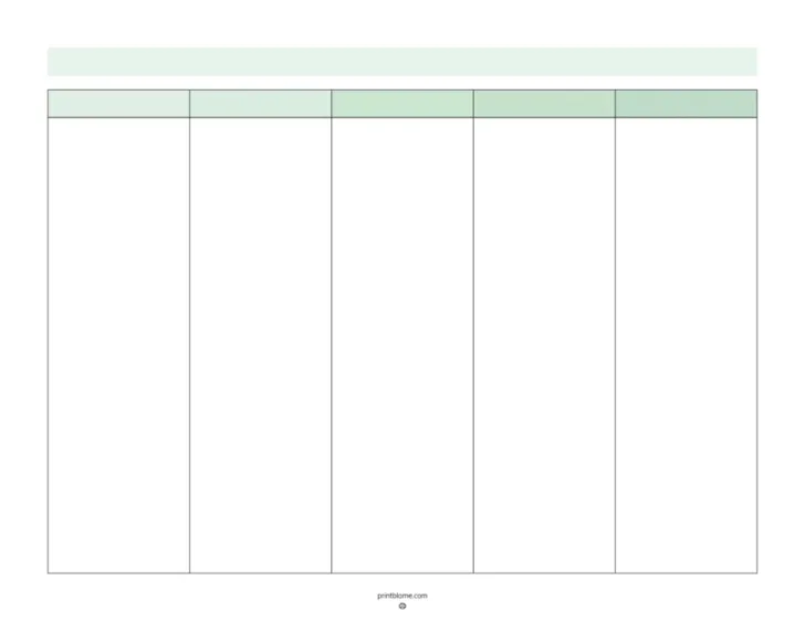 5 Column Chart Printable