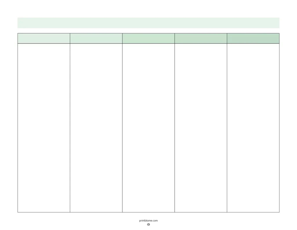Blank 5 Column Chart Templates - Free 5 Column Tables Pdfs regarding 5 Column Chart Printable