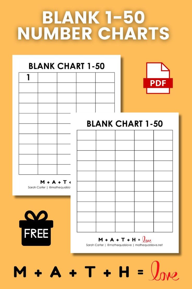 Blank Number Chart 1-50 (Free Printable) with 1 50 Blank Number Chart Printable