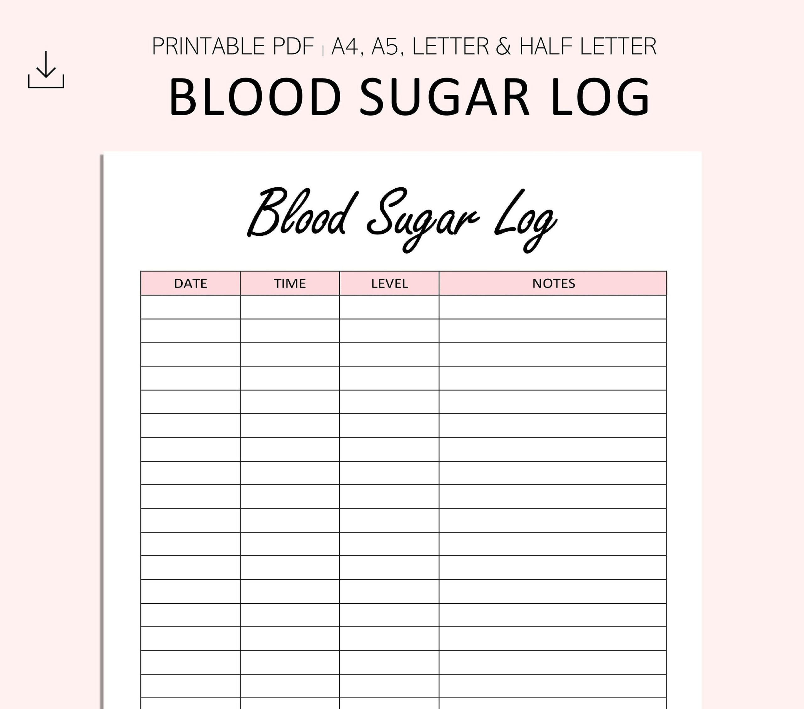 Blood Sugar Log Printable - Blood Sugar Reading Tracker - Blood pertaining to Blood Sugar Tracking Chart Printable