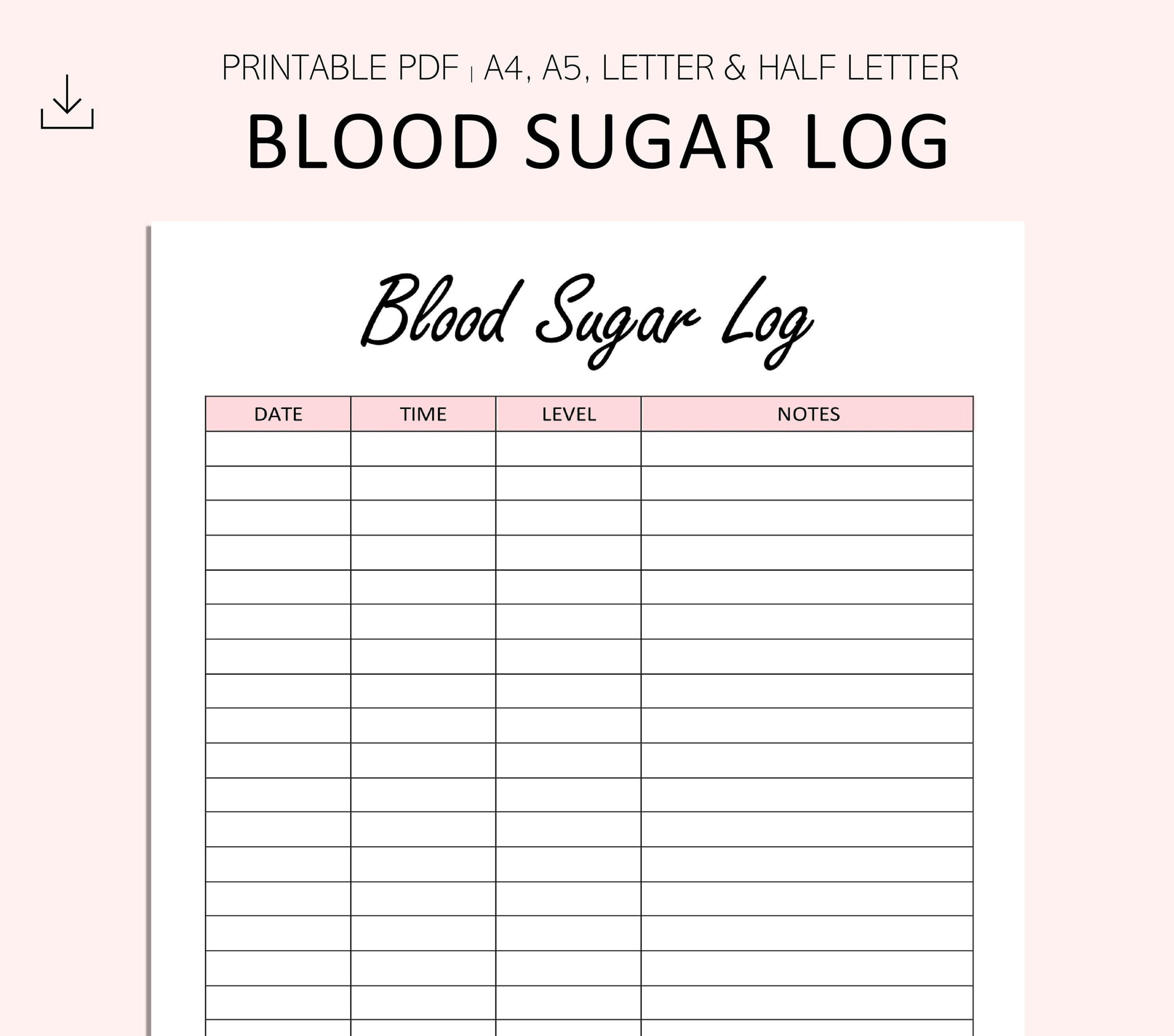 Blood Sugar Log Printable - Blood Sugar Reading Tracker - Blood with regard to Blood Sugar Chart Printable
