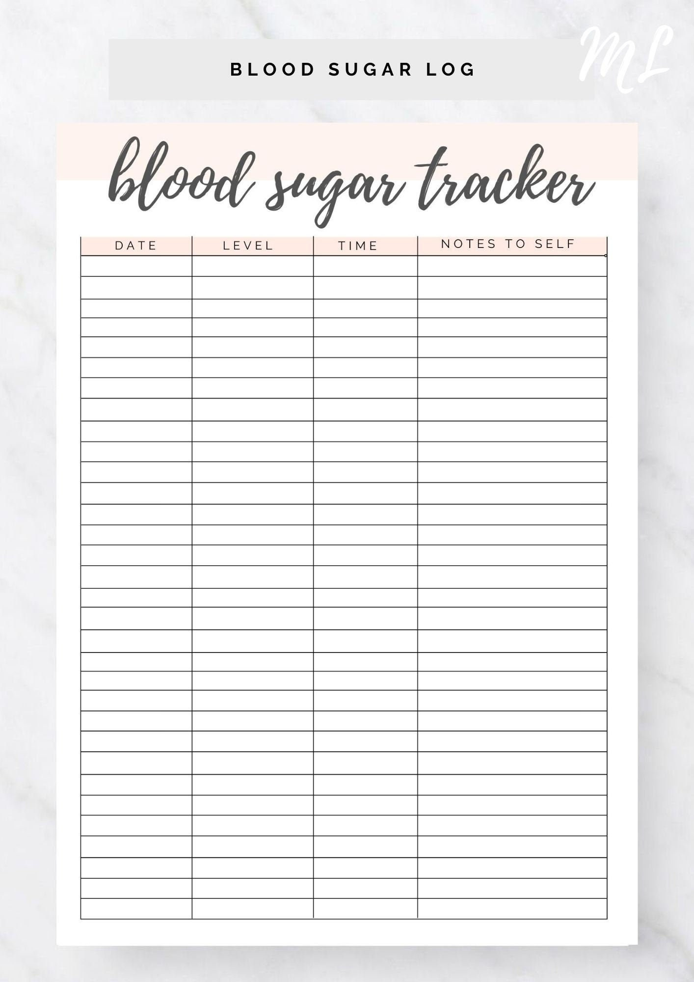 Blood Sugar Log Printable - Blood Sugar Reading Tracker intended for Blood Sugar Tracking Chart Printable