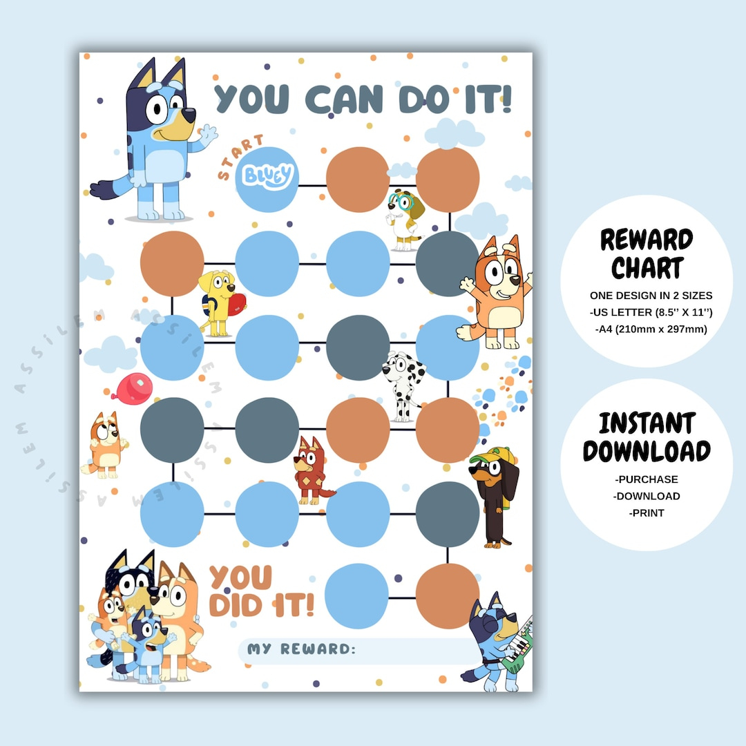 Bluey Reward Chart For Kids,Printable Behavior Chart, Kids Routine for Bluey Reward Chart Printable Free