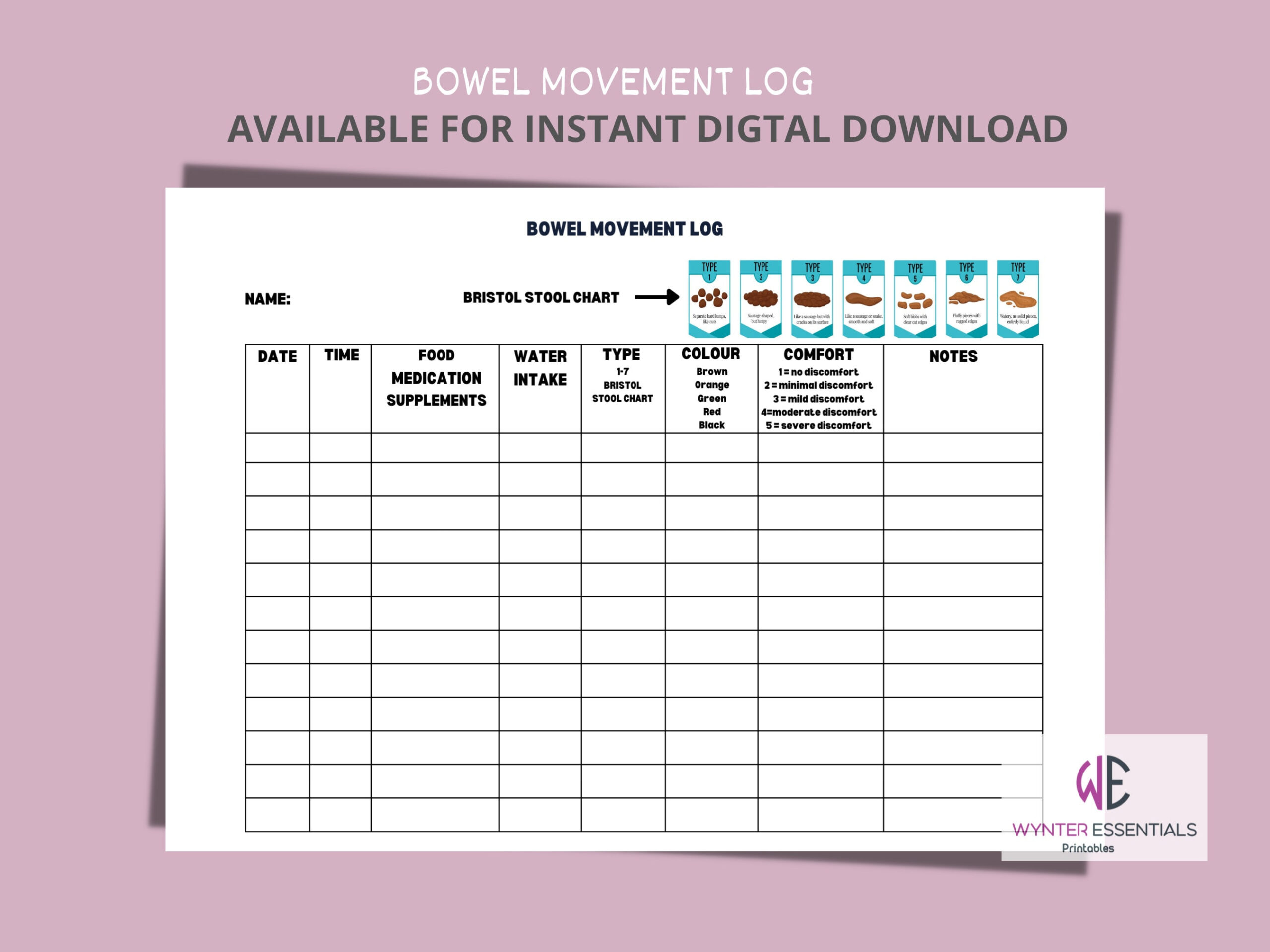 Bowel Movement Log Bowel Log Sheet Ibs Tracker Food Sensitivity within Bowel Movement Chart Printable