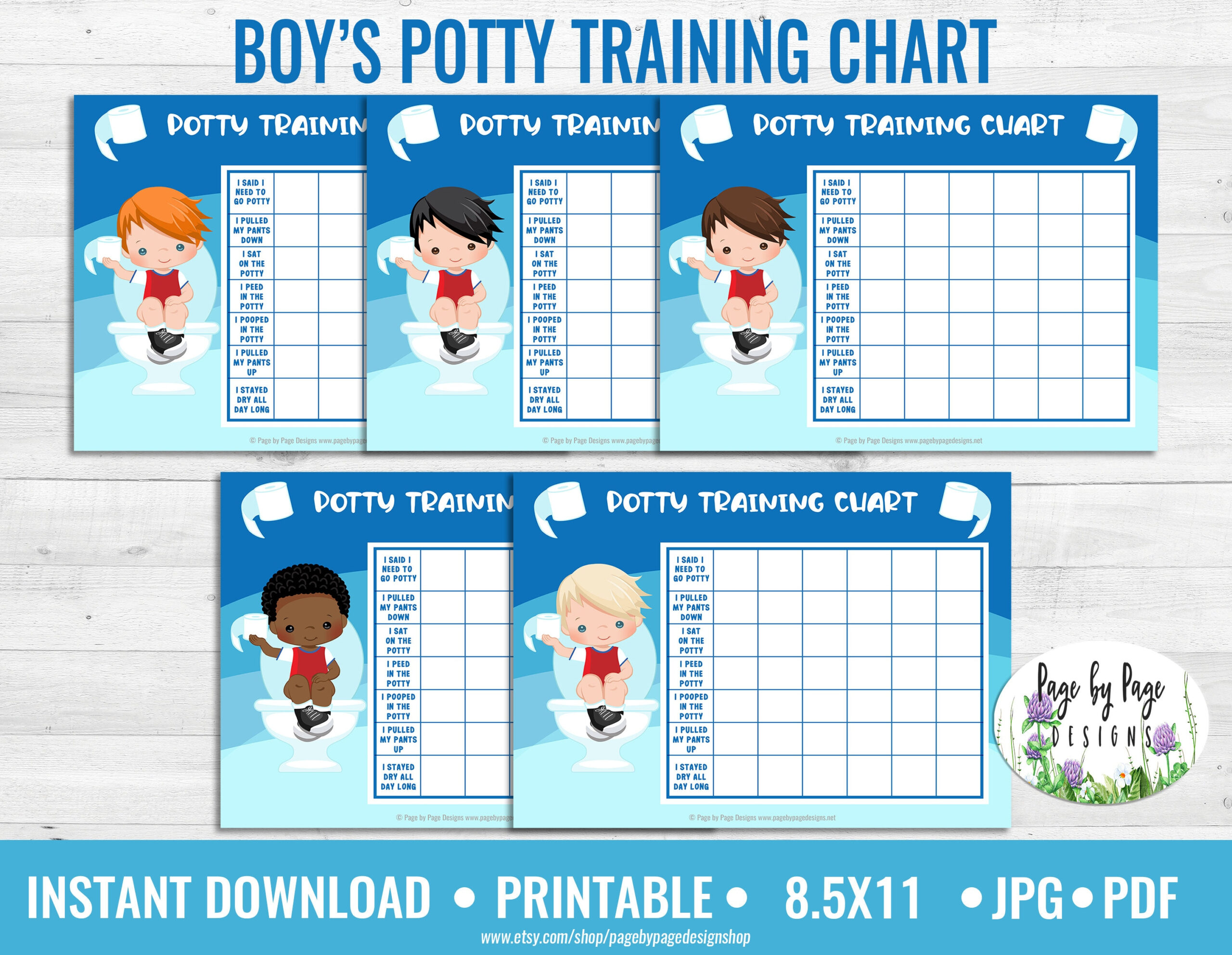 Boys Potty Training Chart Printable Letter Size-Instant Download intended for Potty Training Chart Printable Boy