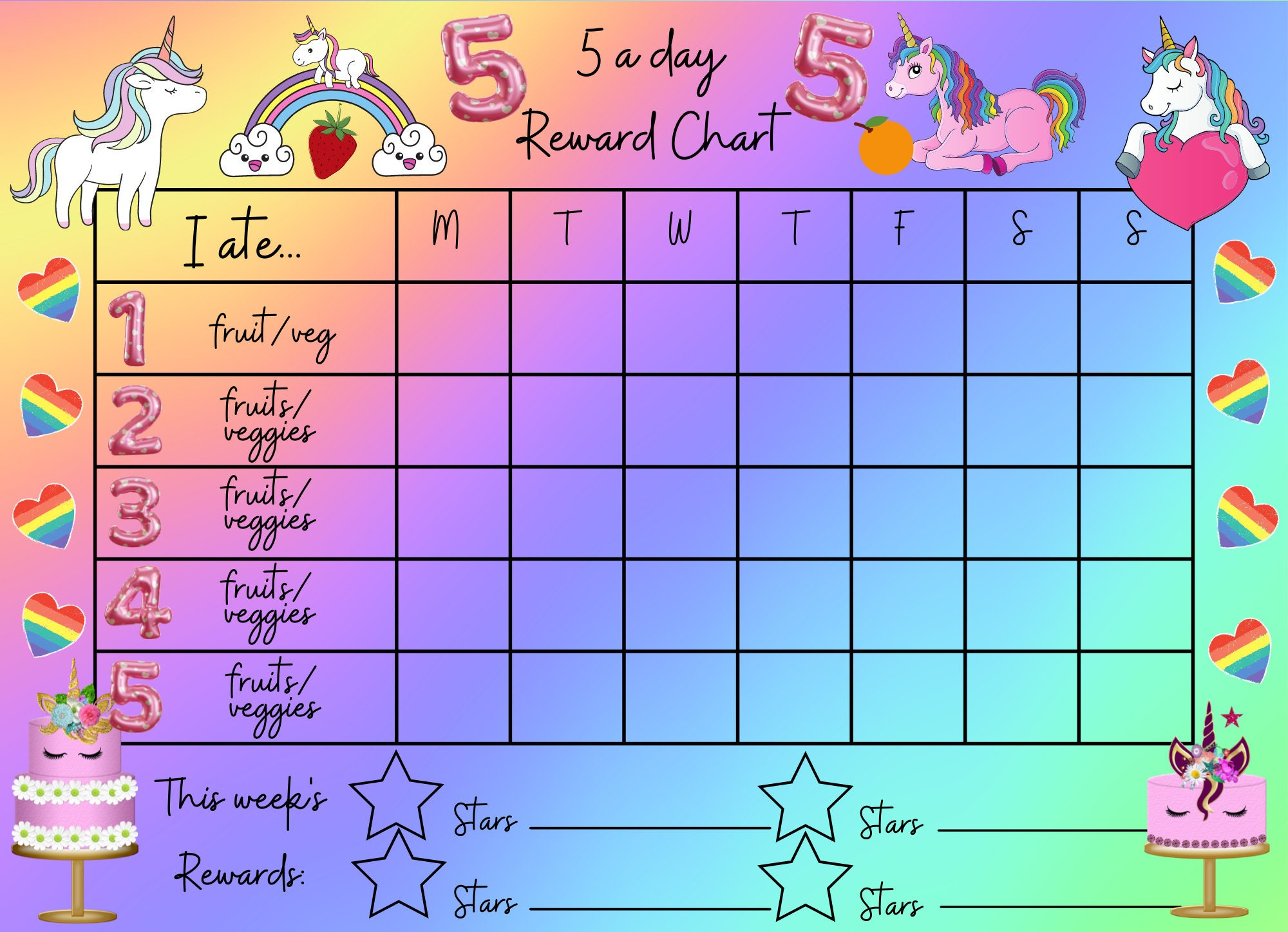 Children&amp;#039;S 5 A Day Reward Chart - Unicorns Theme - Download And within 5 Day Reward Chart Printable
