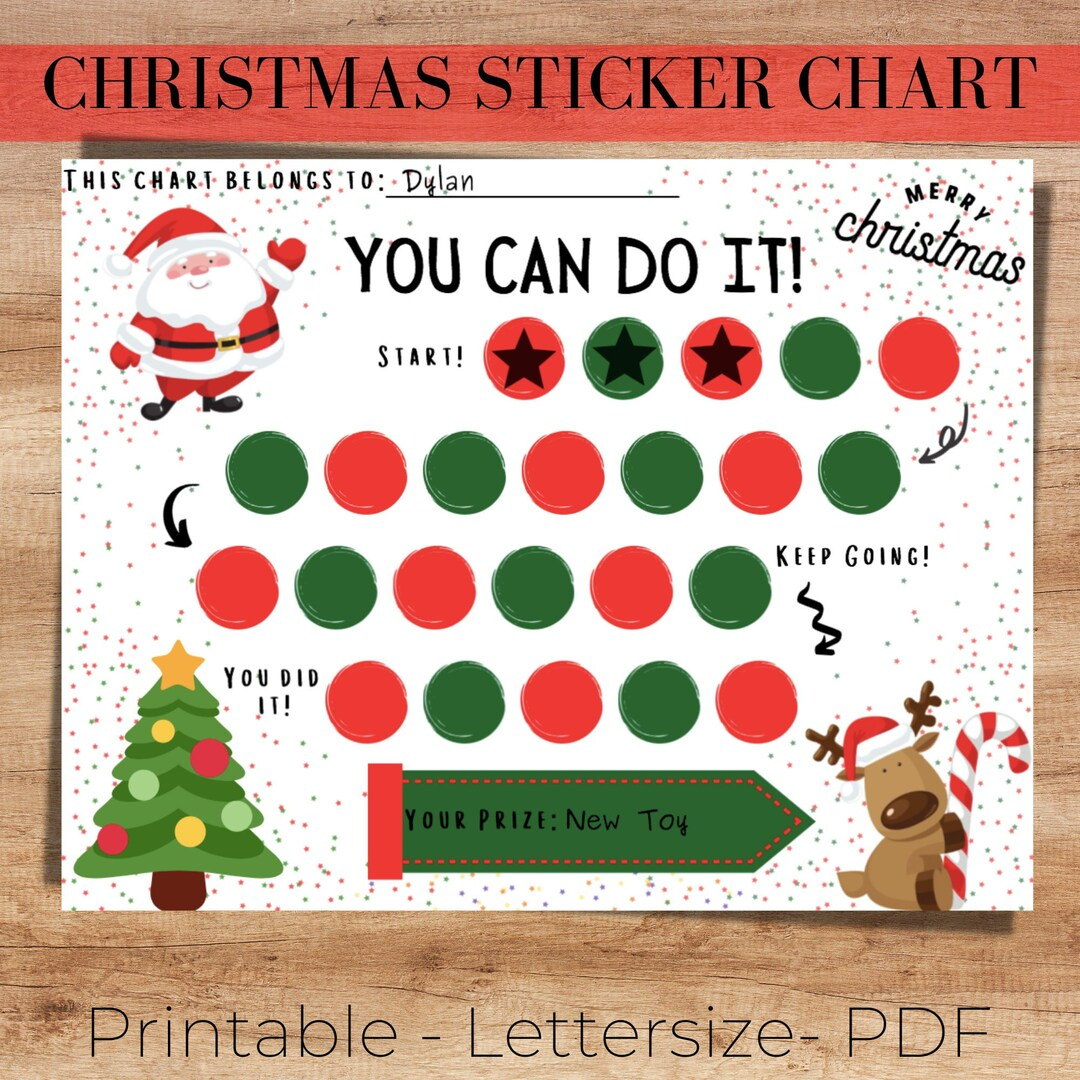 Christmas Sticker Reward Chart, Santa Sticker Chart, Girl Reward intended for Christmas Reward Chart Printable