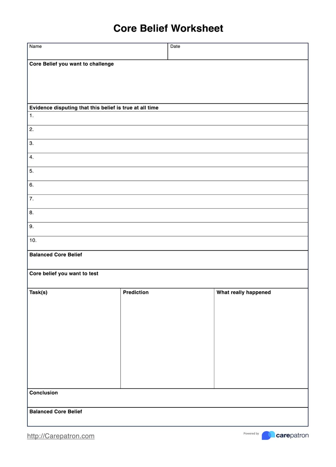 Core Beliefs Worksheet &amp;amp; Example | Free Pdf Download regarding Belief Code Chart Printable