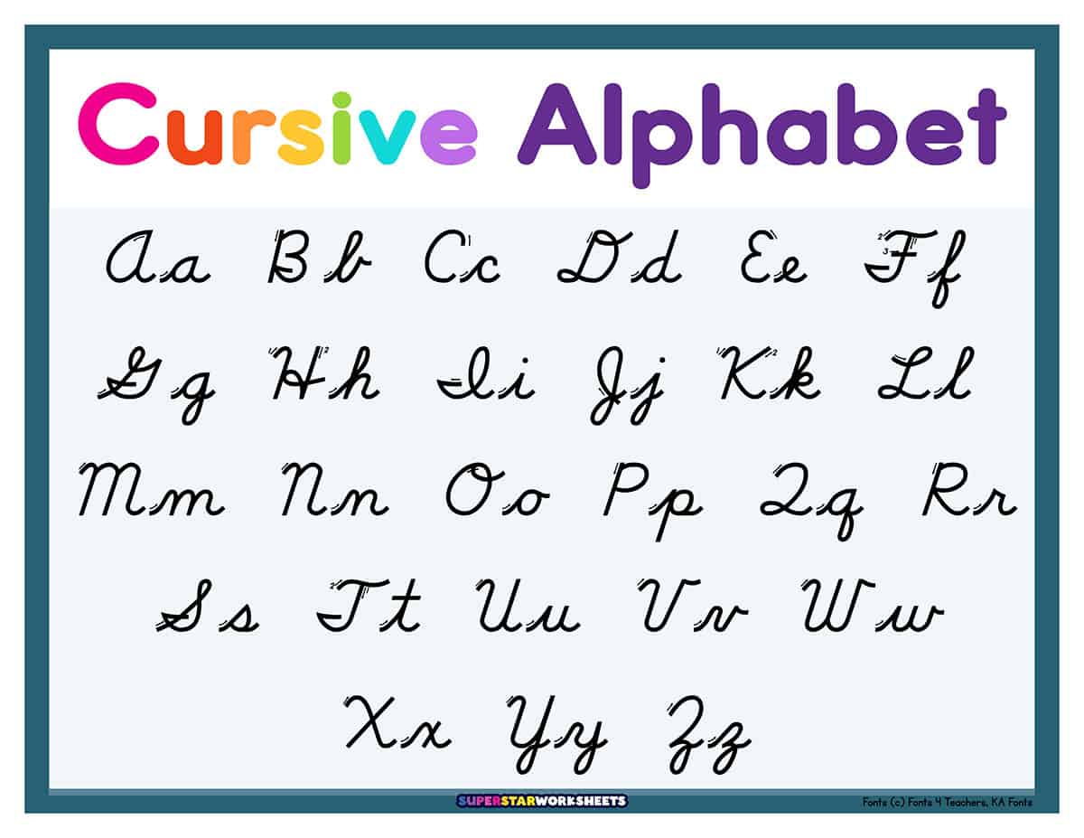 Cursive Alphabet - Superstar Worksheets within Cursive Writing Alphabet Chart Printable