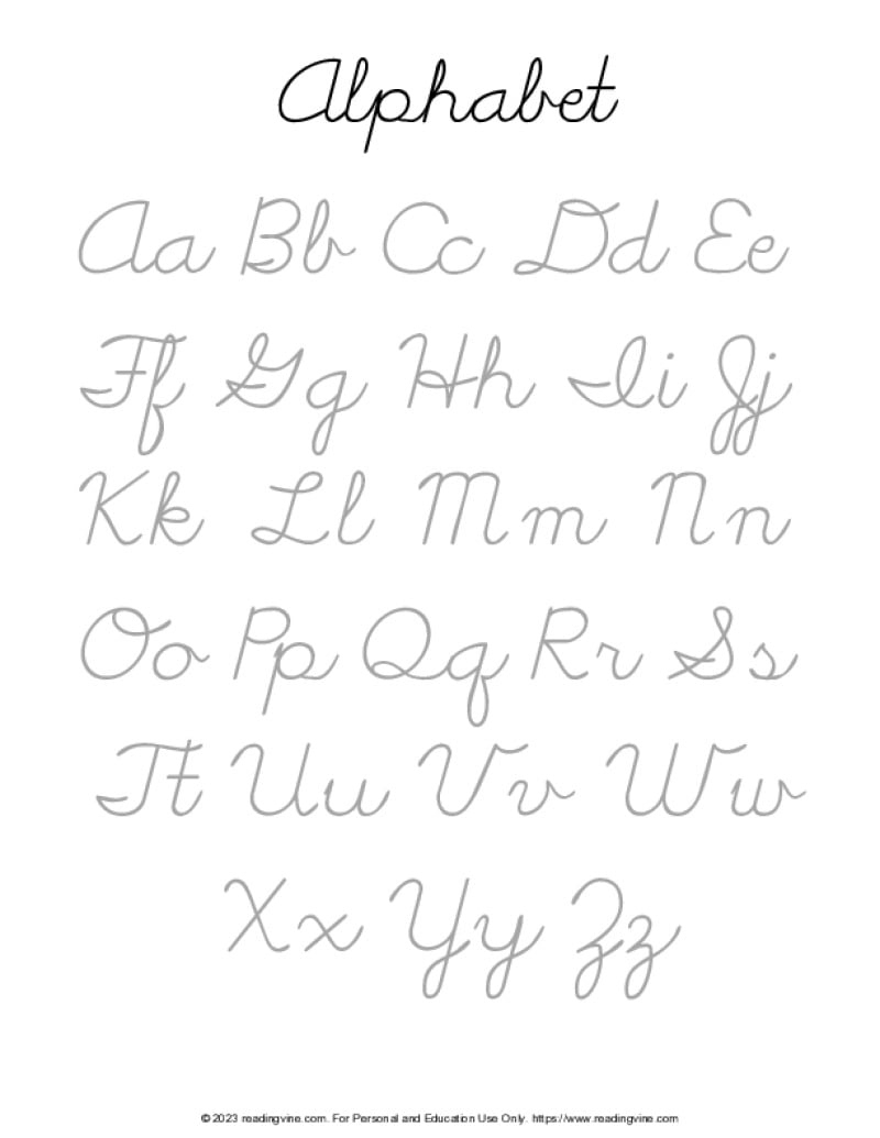 Cursive Writing Practice Sheets (Pdf) - Readingvine with Cursive Writing Alphabet Chart Printable
