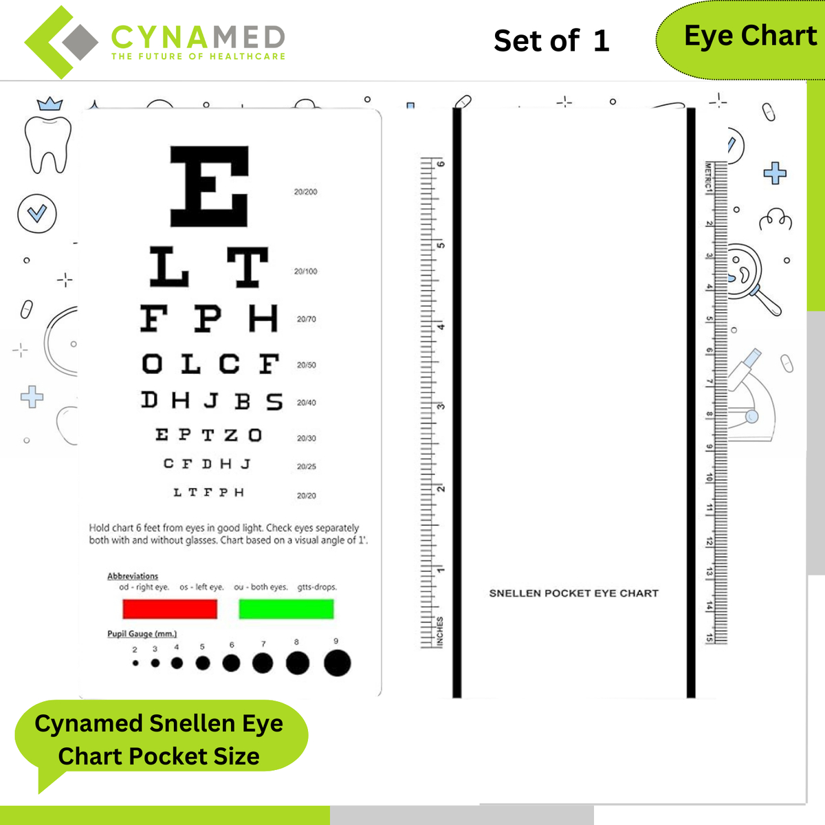 Cynamed Snellen Eye Chart Pocket Size Eye Testing Chart 6Ft for Pocket Size Snellen Chart Printable