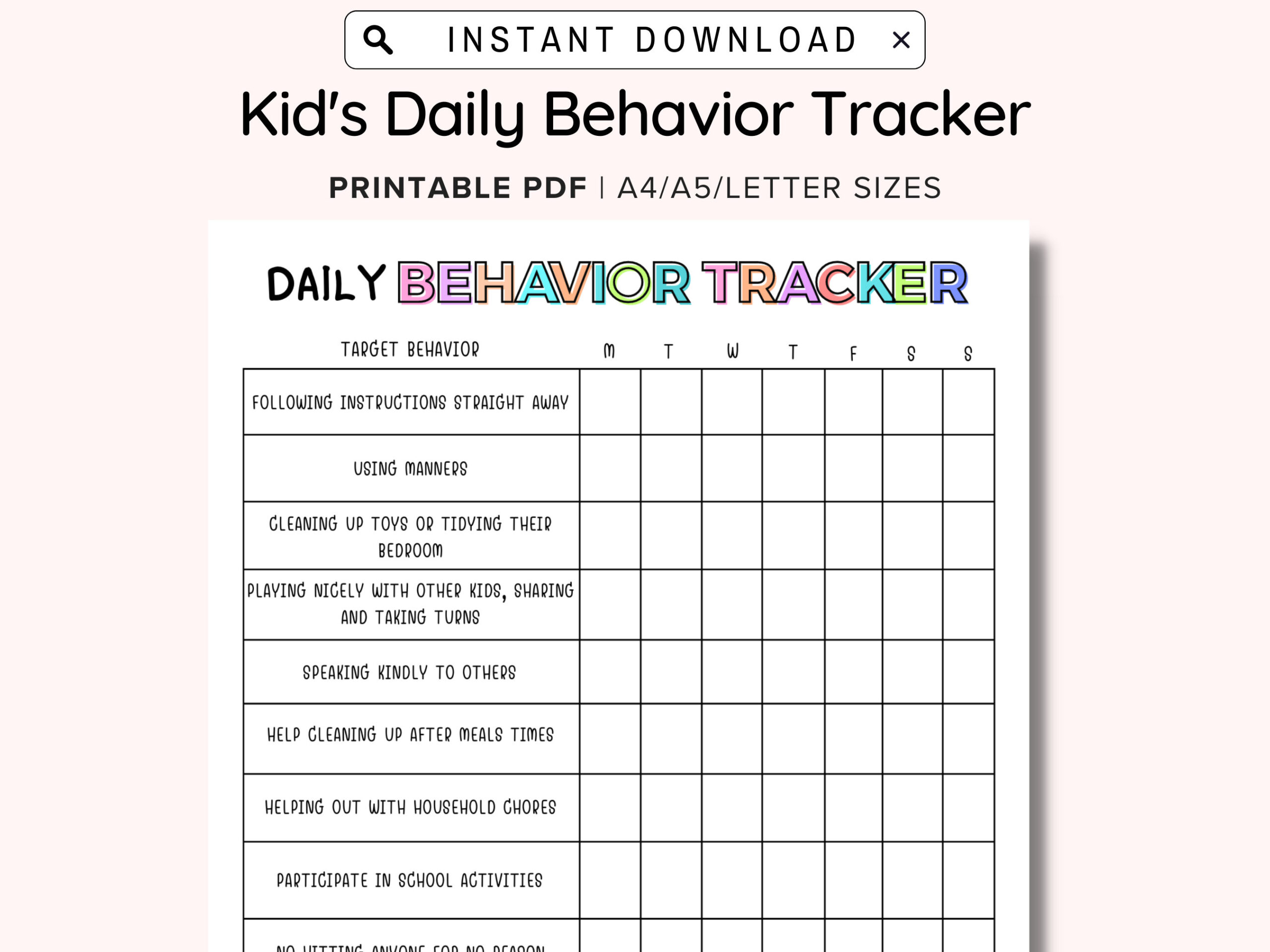 Daily Behavior Chart For Kids Printable, Good Behavior Tracking pertaining to Daily Behavior Chart Printable