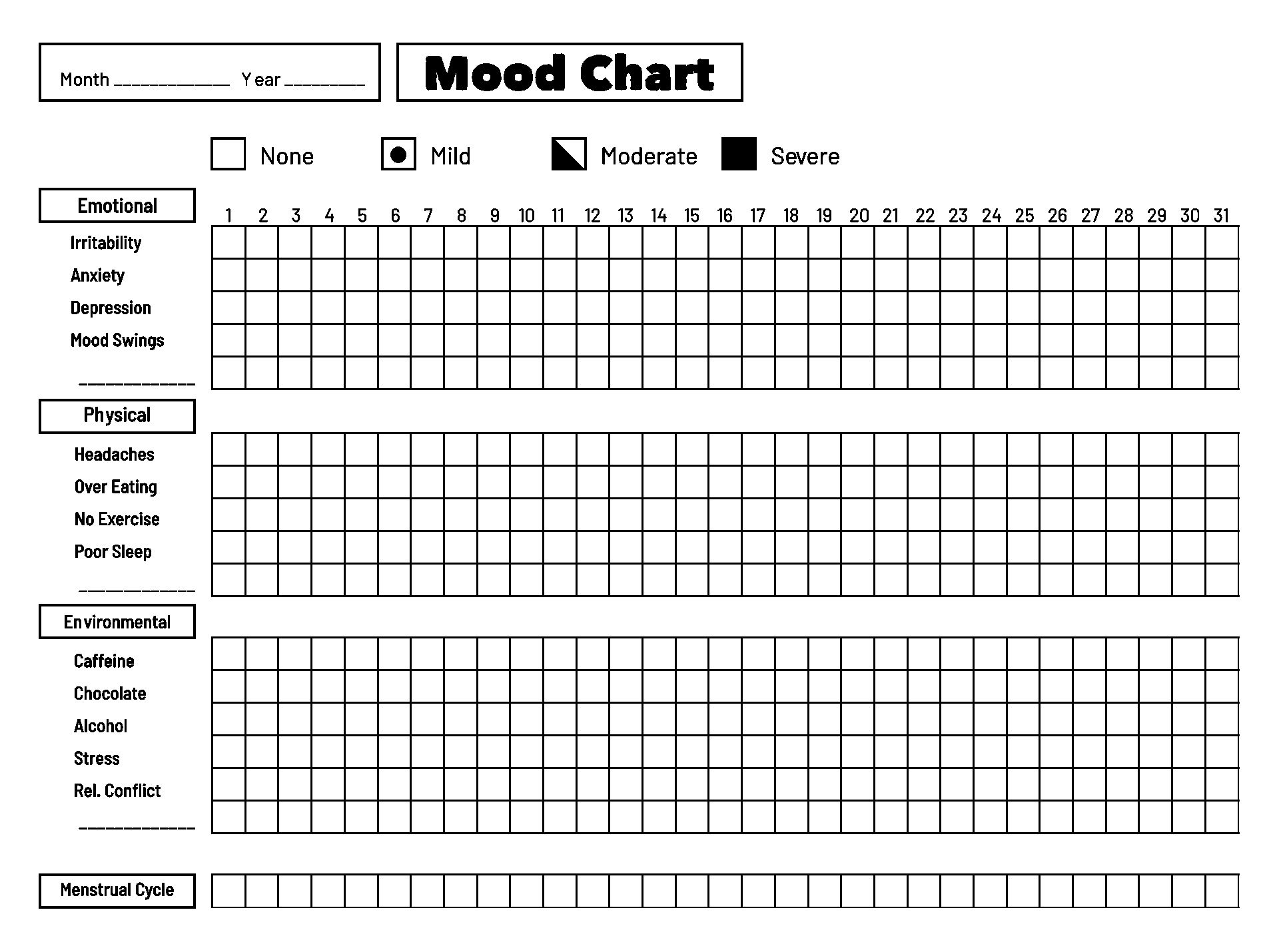 Daily Mood Chart - 10 Free Pdf Printables | Printablee inside Bipolar Mood Chart Printable