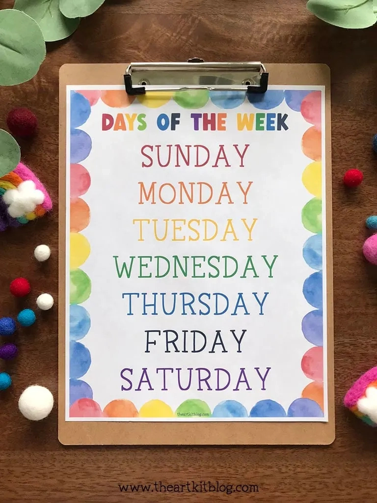 Days Of The Week Chart: Rainbow Style {Free Printable Download inside Day Of The Week Chart Printable