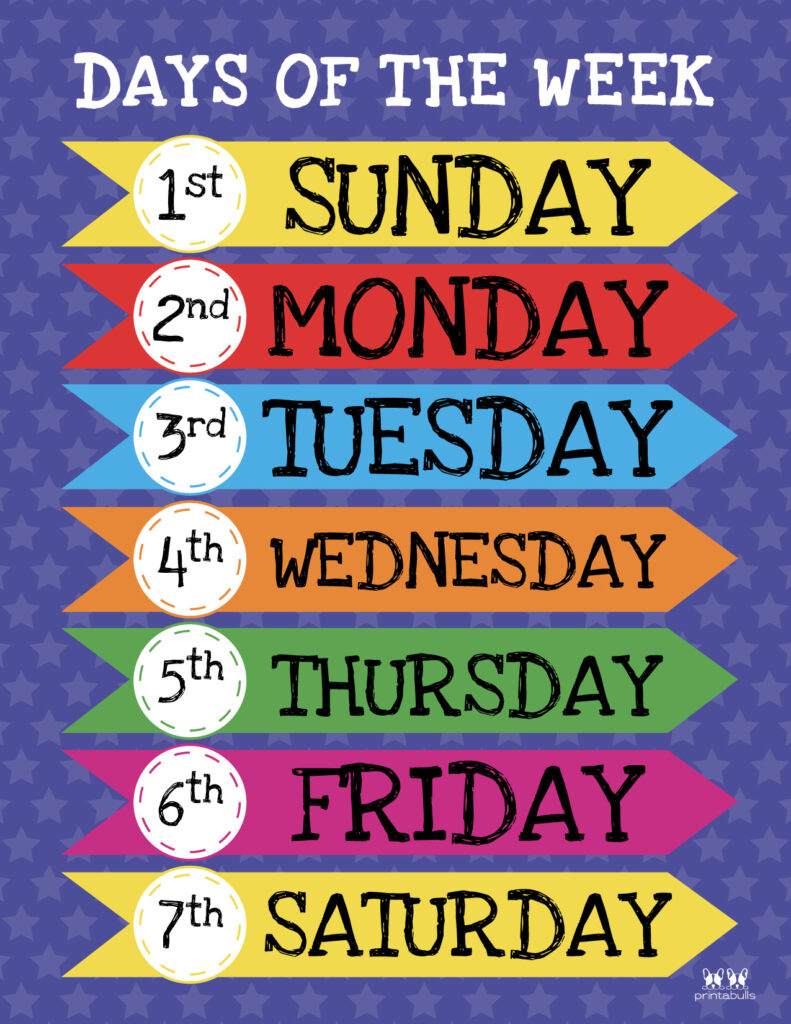 Days Of The Week Worksheets &amp;amp; Printables - 50 Free Pages | Printabulls inside Days of The Week Chart Printable