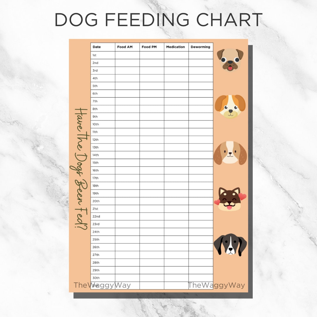 Dog Feeding Chart, Dog Food Chart, Printable Dog Food Planner, Dog pertaining to Dog Feeding Chart Printable