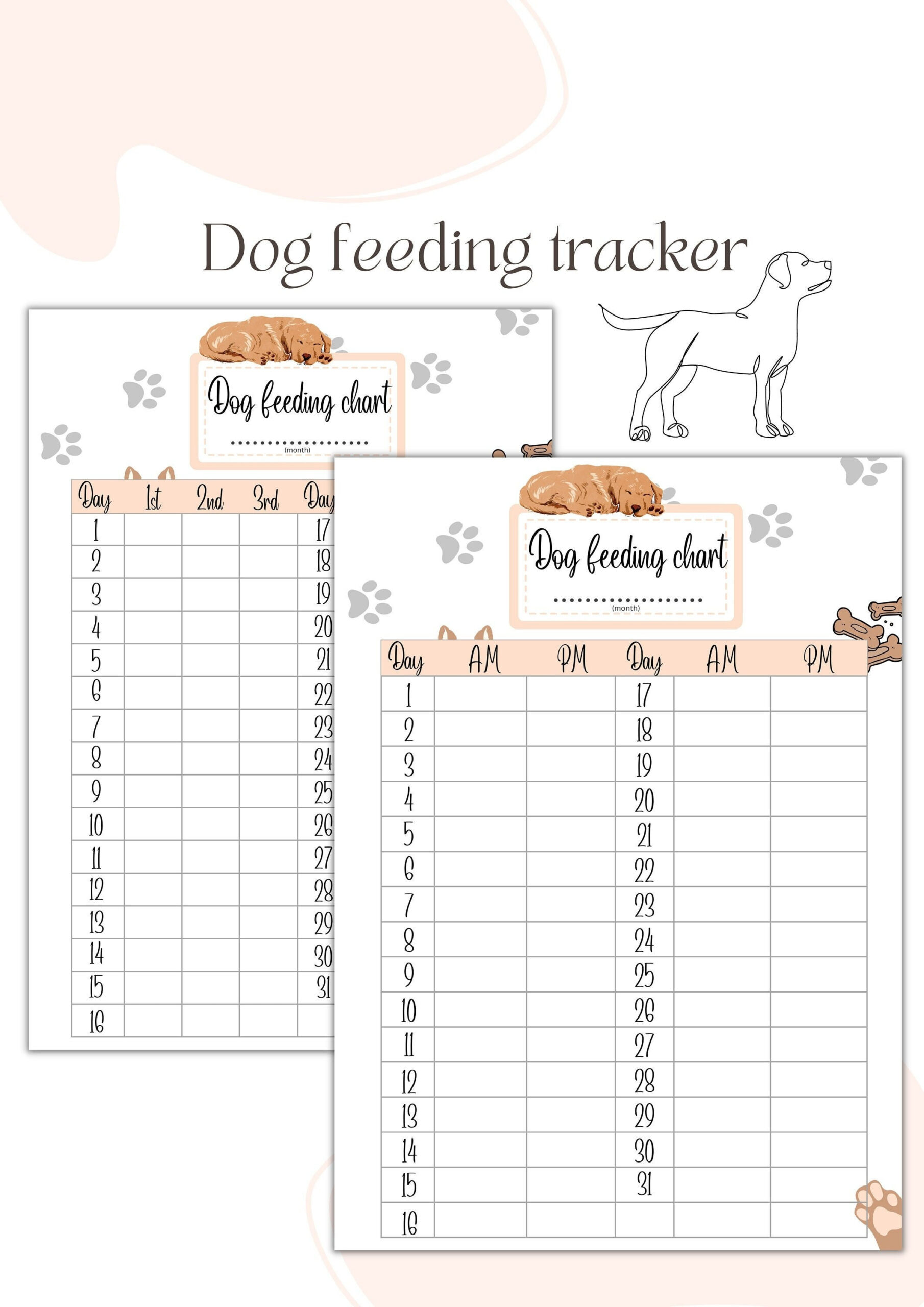 Dog Feeding Tracker | Printable Feeding Chart (Monthly) - Etsy in Dog Feeding Chart Printable