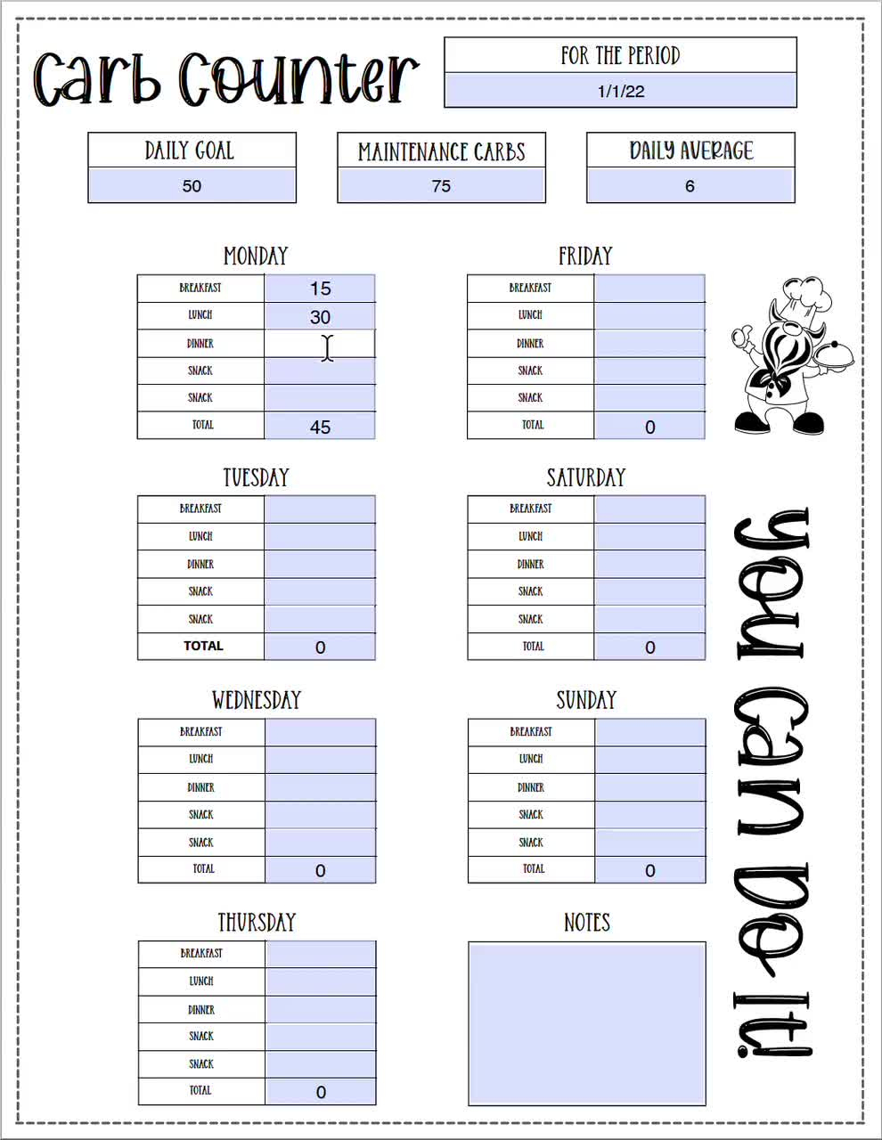 Editable Carb Counter Printable | Instant Calculations Carb Counter In Adobe Pdf | Instant Download | Meal Plan | Low Carb Food List Incl within Carb Counting Chart Printable