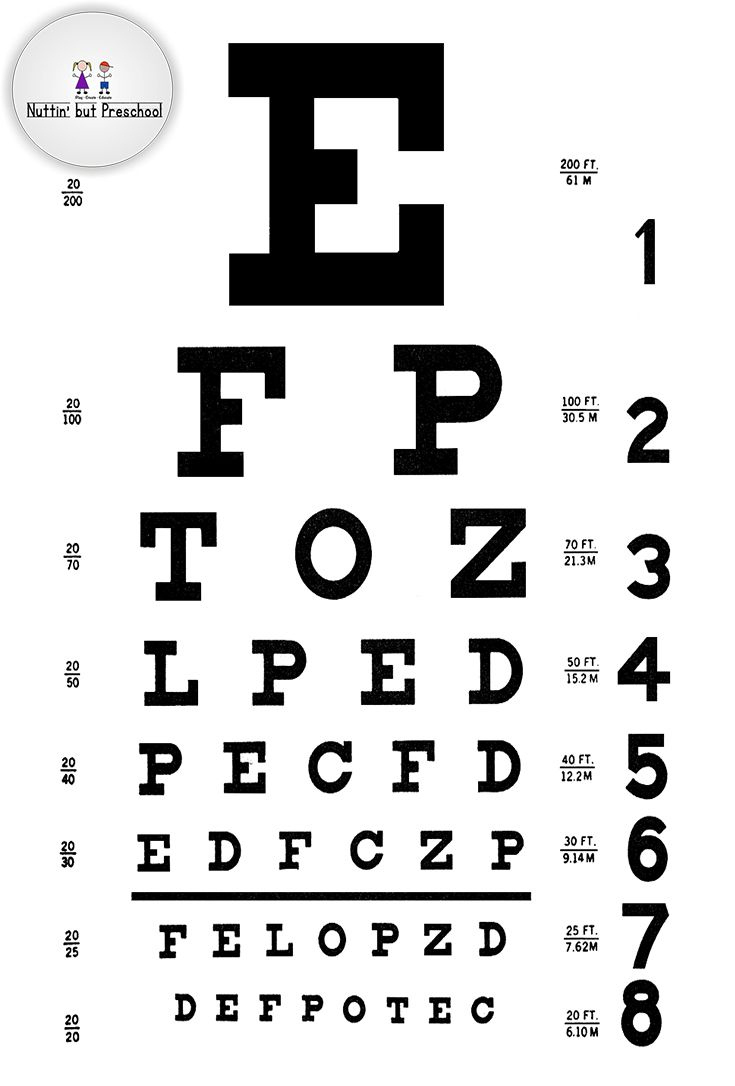 Eye Doctor Eye Chart For House Corner | Nuttin&amp;#039; But Preschool with regard to Eye Check Up Chart Printable