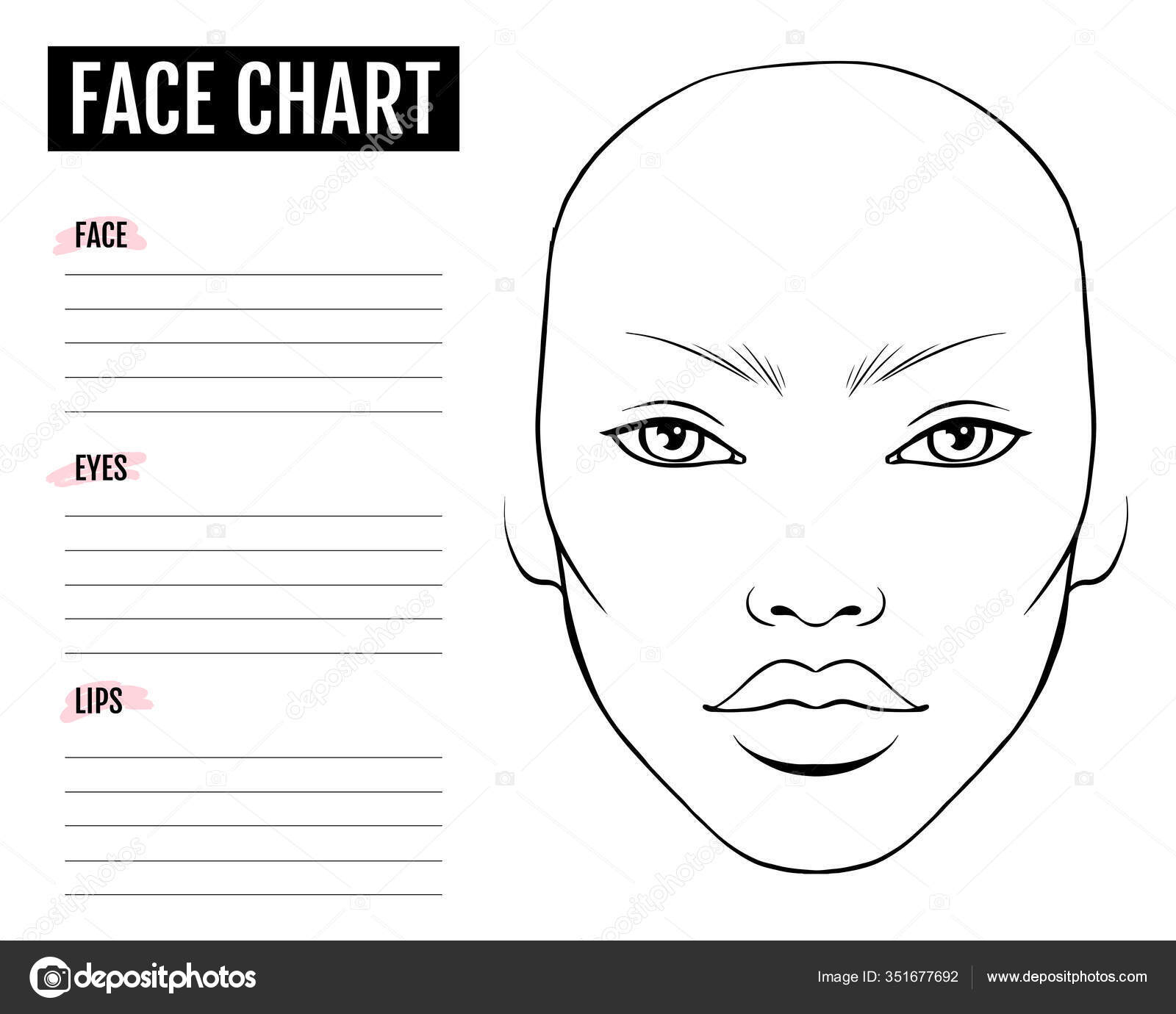Face Chart Blank. Makeup Artist Vector Template. Stock-Vektorbild intended for Face Chart Printable
