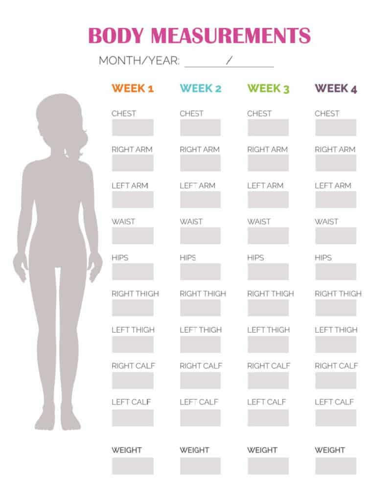 Female Printable Body Measurement Chart with Body Measurements Chart Printable