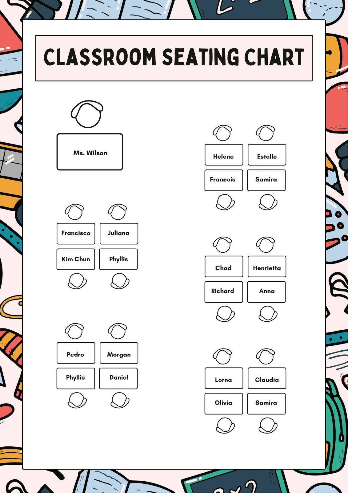 Free Custom Printable Seating Chart Templates | Canva intended for Seating Chart Printable Template