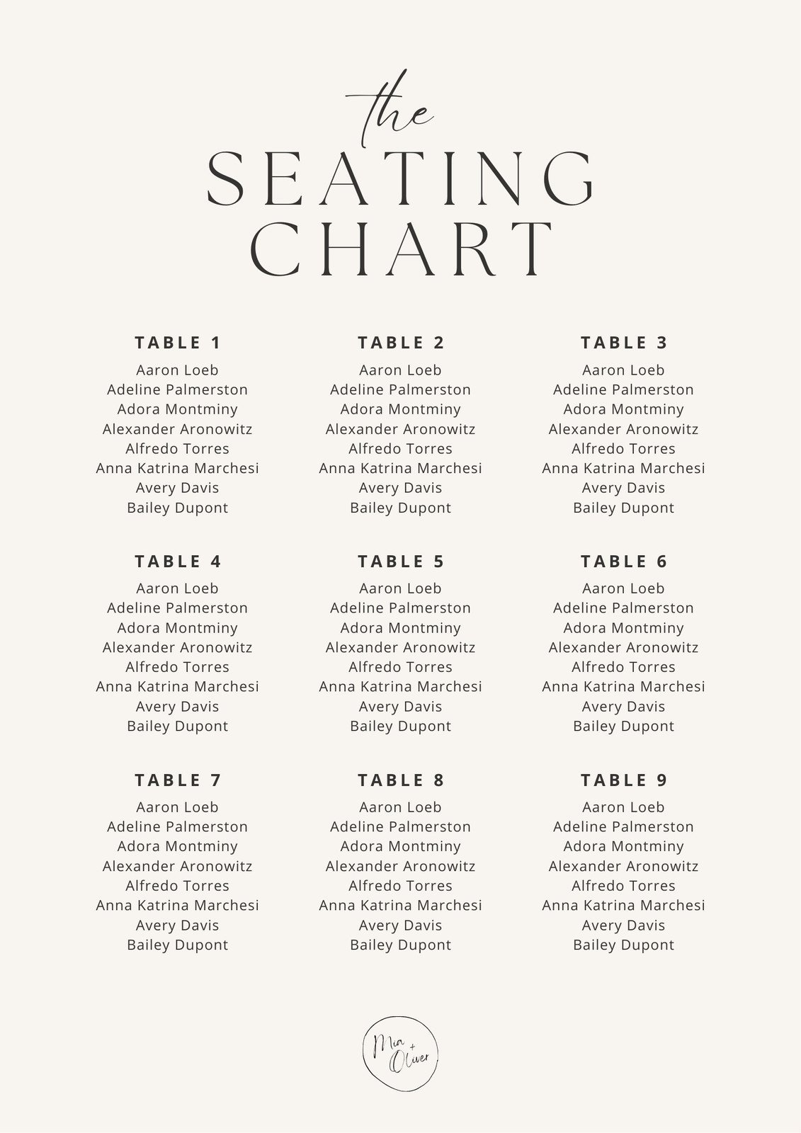 Free Custom Printable Wedding Seating Chart Templates | Canva inside Wedding Seating Chart Printable
