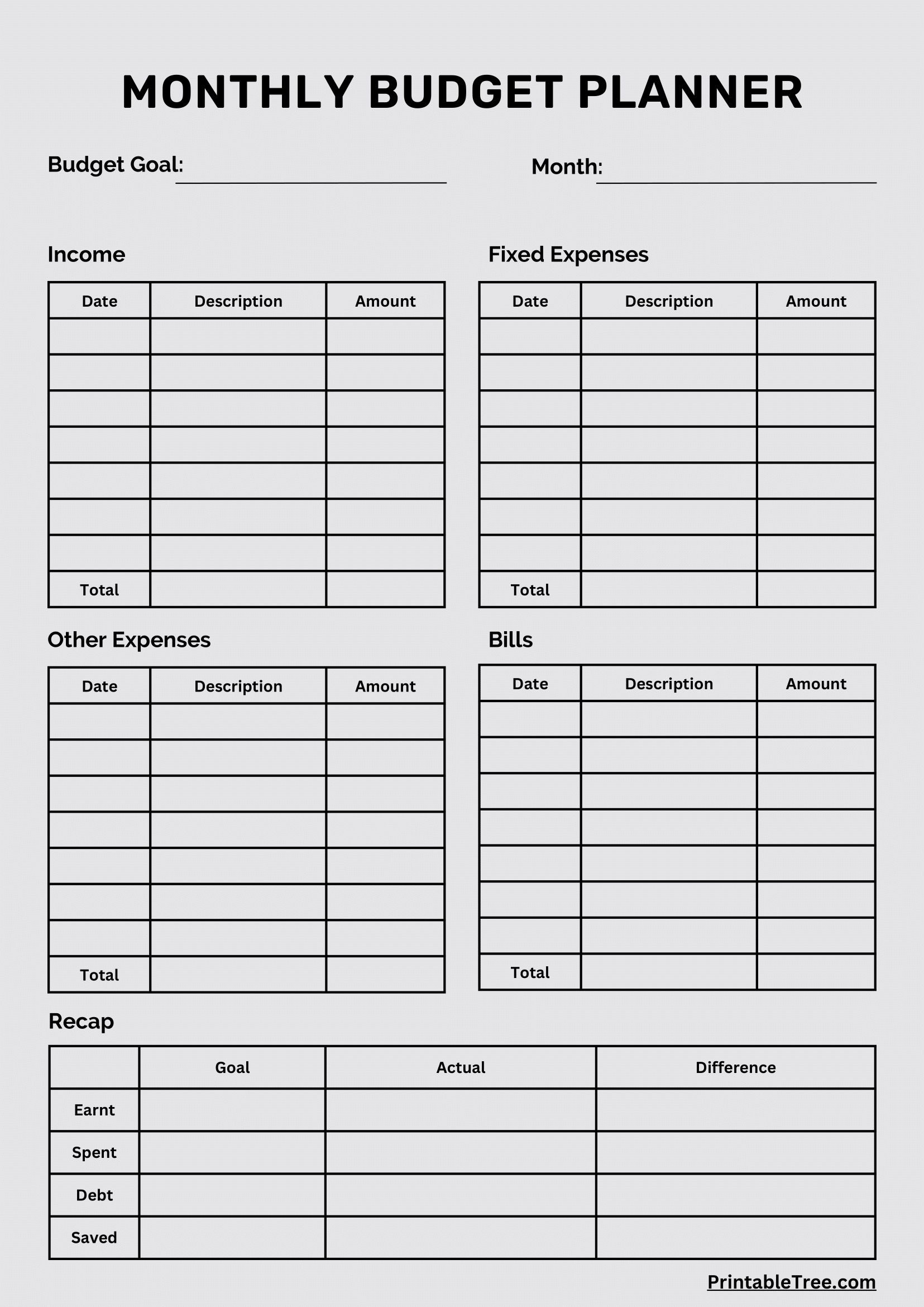 Free Download Printable Monthly Budget Planner Pdf Templates inside Budget Chart Printable