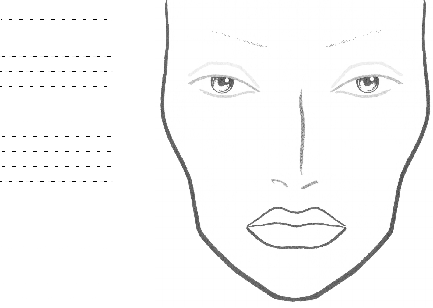 Free Face Chart - Pdf | 4253Kb | 1 Page(S) within Makeup Face Chart Printable