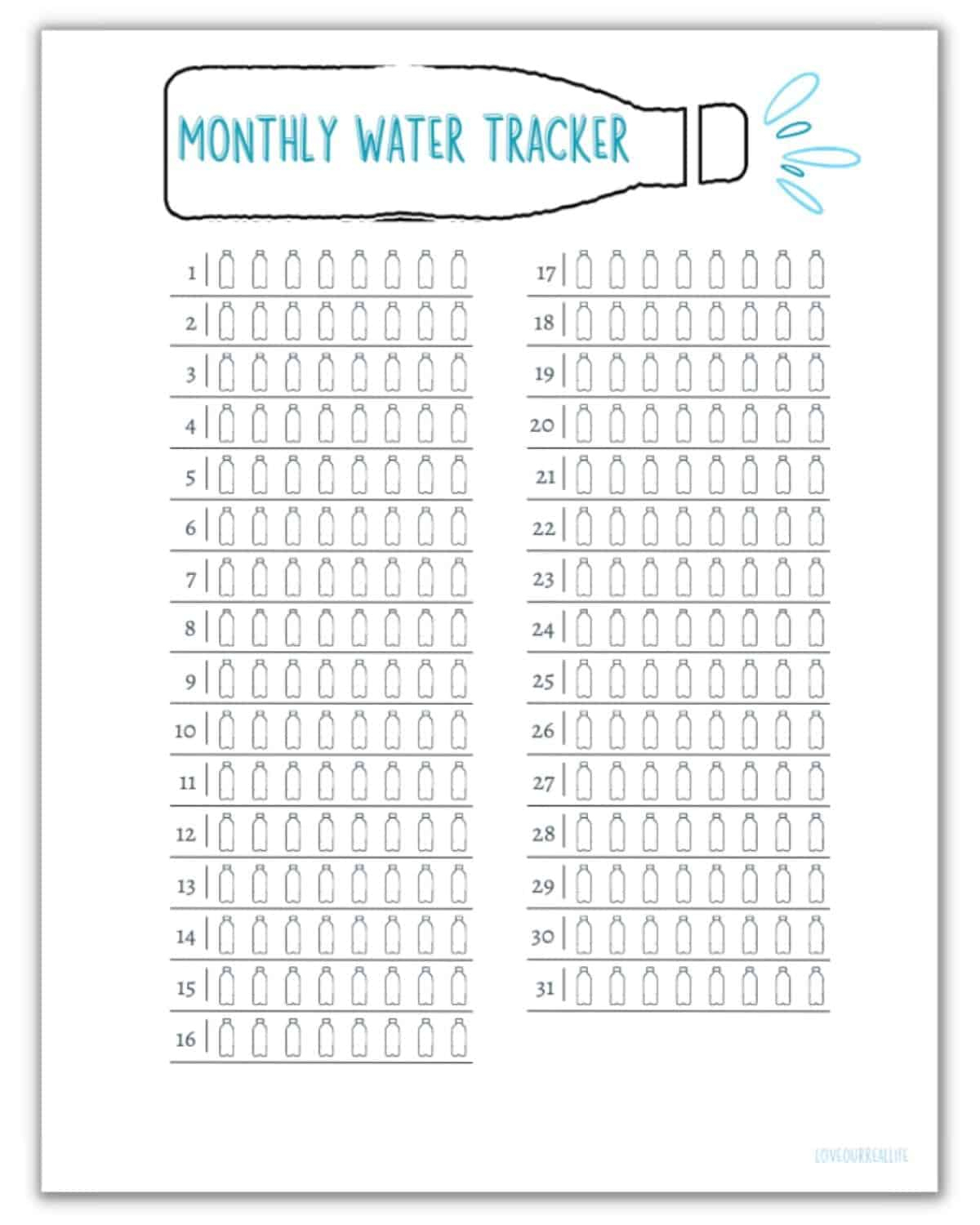 Free Monthly Water Tracker Printable (Meet Your Hydration Goals with Water Drinking Chart Printable