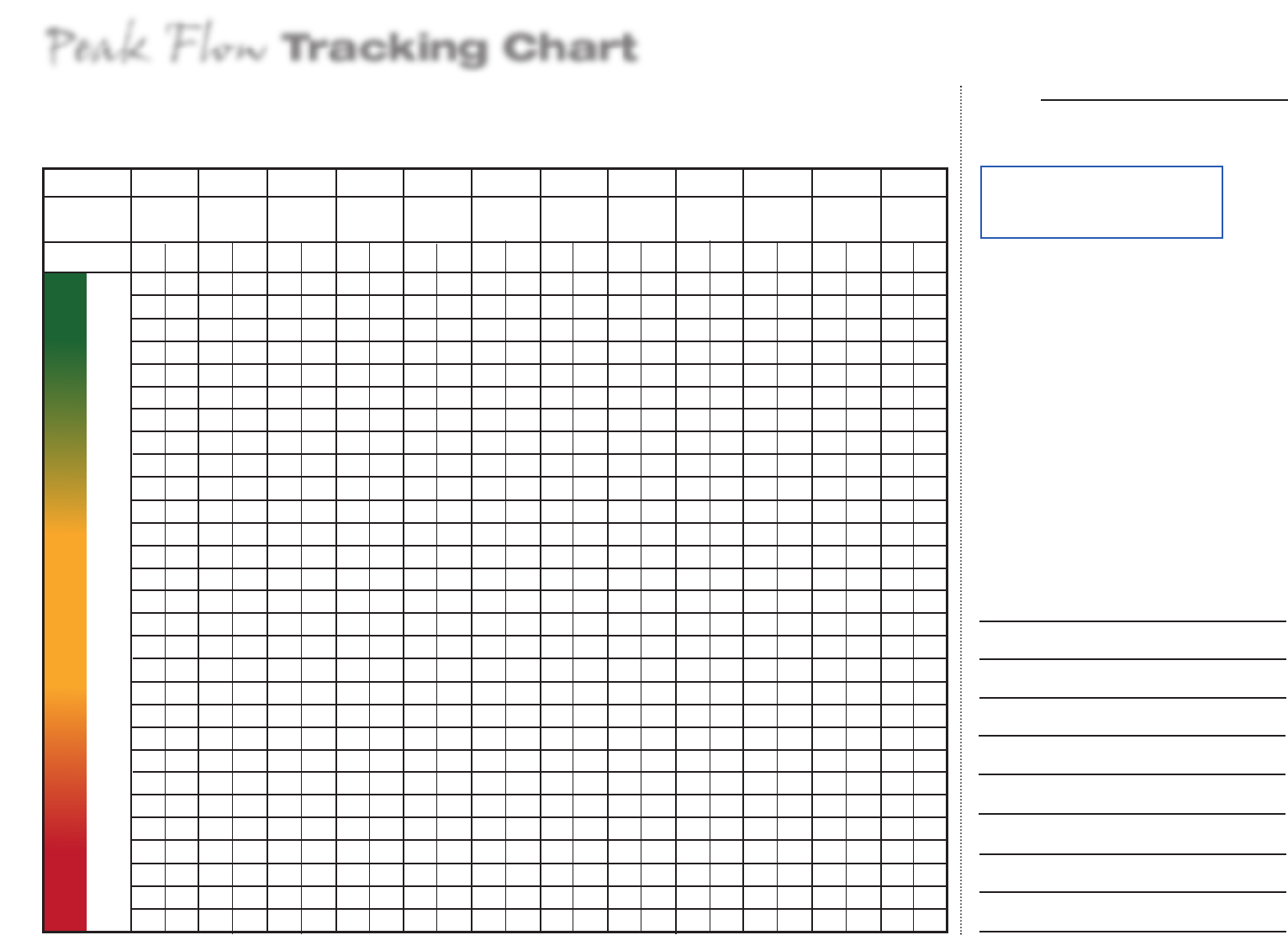 Free Peak Flow Tracking Chart - Pdf | 178Kb | 1 Page(S) in Peak Flow Chart Printable