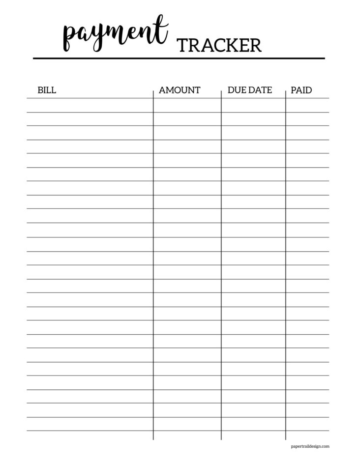 Monthly Bill Chart Printable