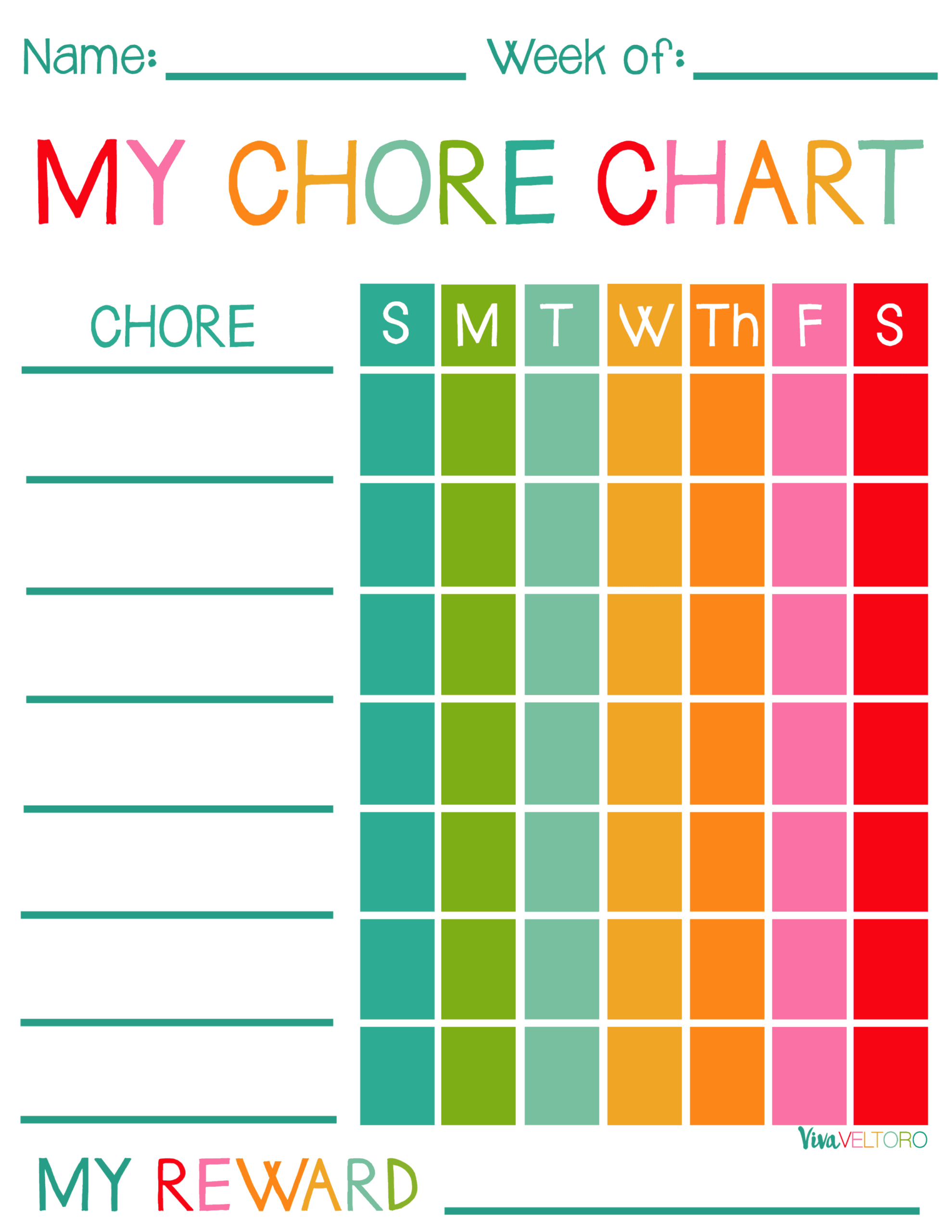 Free Printable Chore Charts For Kids! - Viva Veltoro for My Responsibility Chart Printable