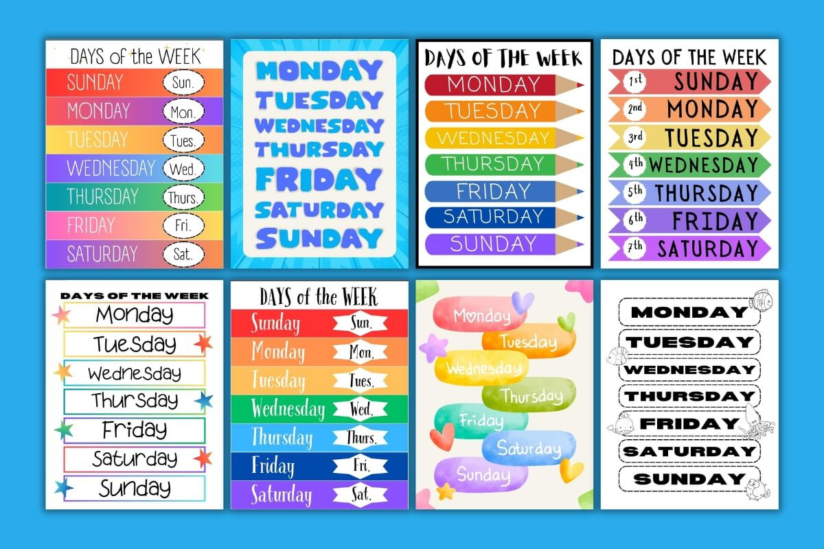 Free Printable Days Of The Week Charts within Days Of The Week Chart Printable Free