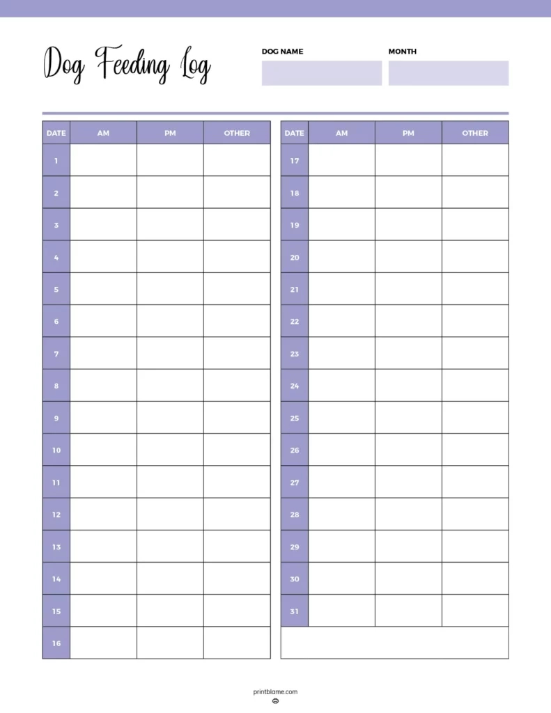 Free Printable Dog Feeding Charts - 16 Dog Food Tracker Pdfs with Dog Feeding Chart Printable
