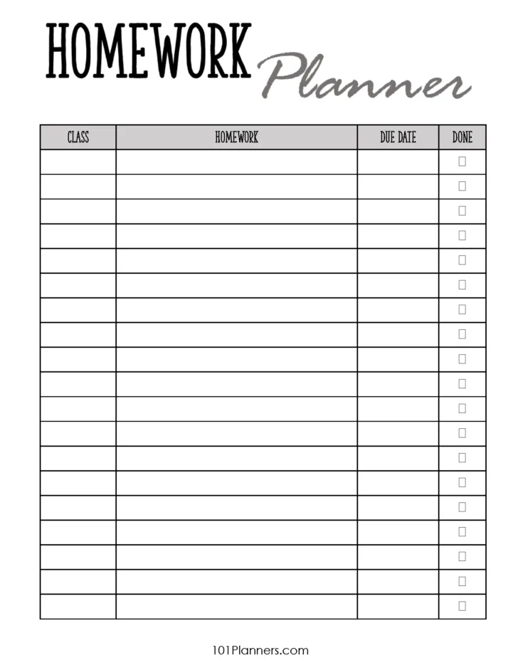 Homework Chart Printable