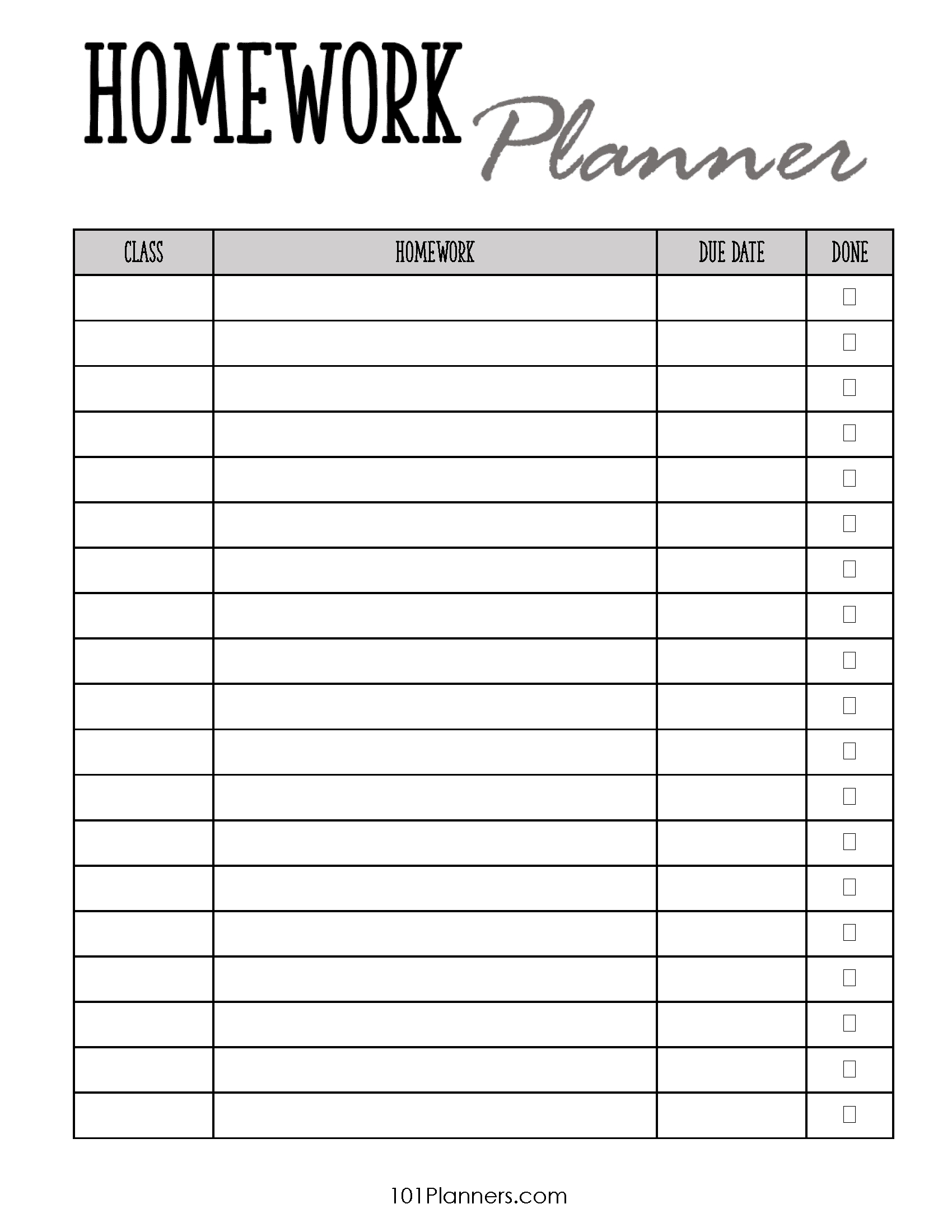 Free Printable Homework Planner Template | Pdf, Word, Excel Or Jpg inside Homework Chart Printable